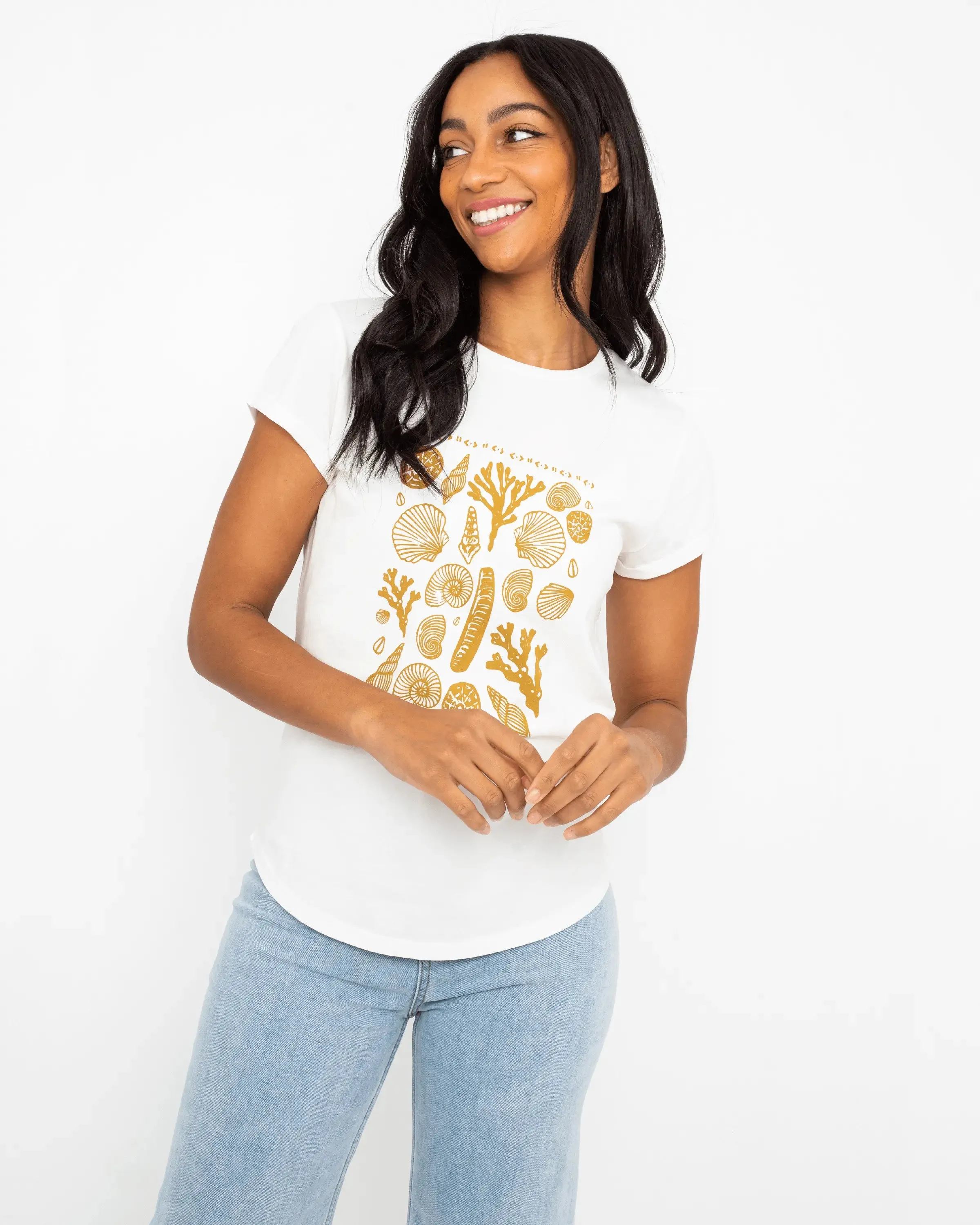 Shells T-Shirt in Stone Wash White