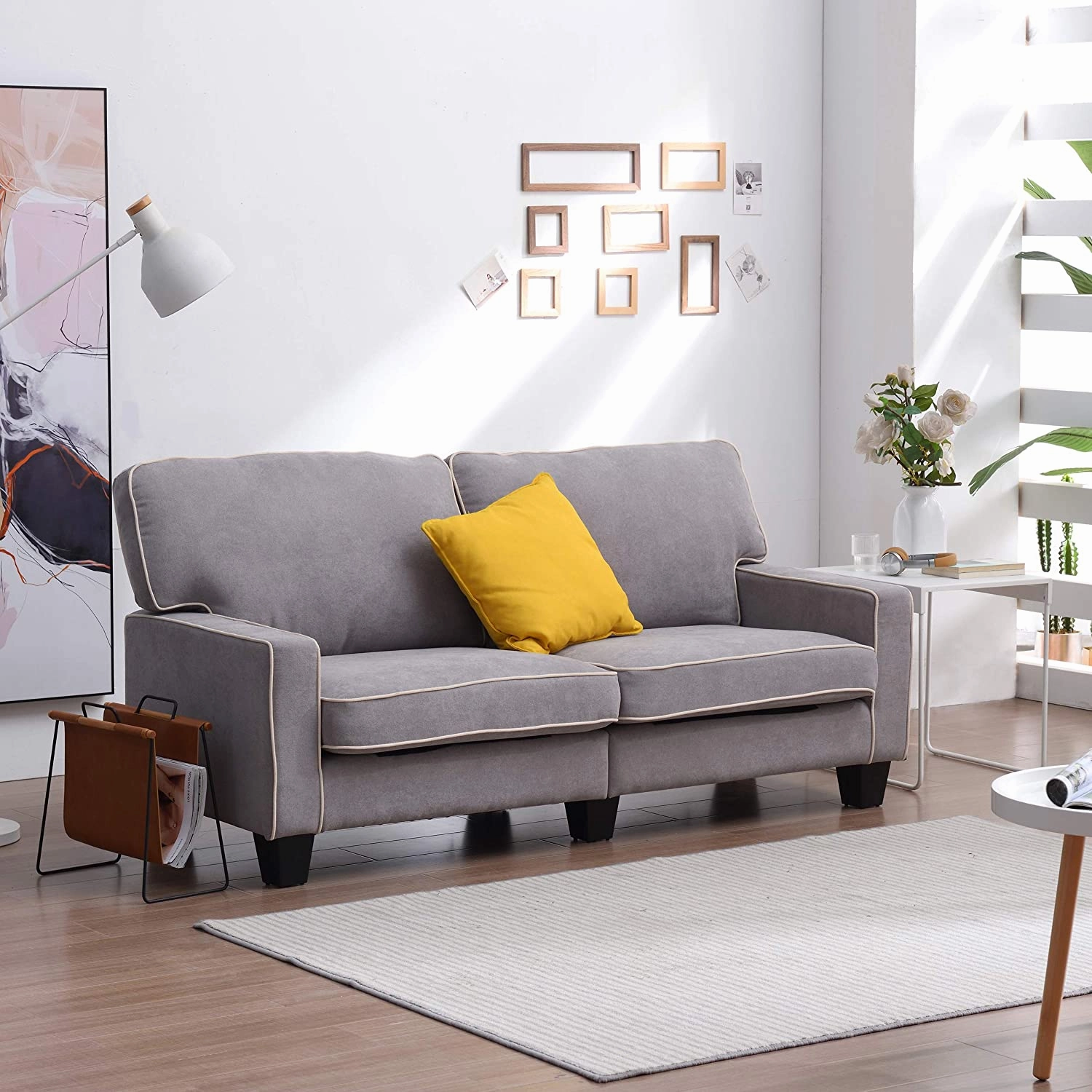 Sherbrook 3 Seater Fabric Sofa with Contrasting Trim in Light Grey Fabric