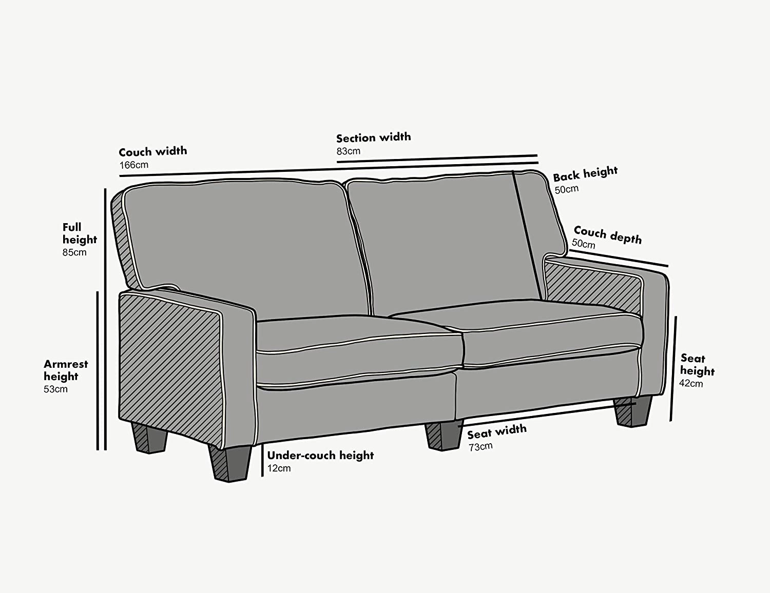 Sherbrook 3 Seater Fabric Sofa with Contrasting Trim in Light Grey Fabric