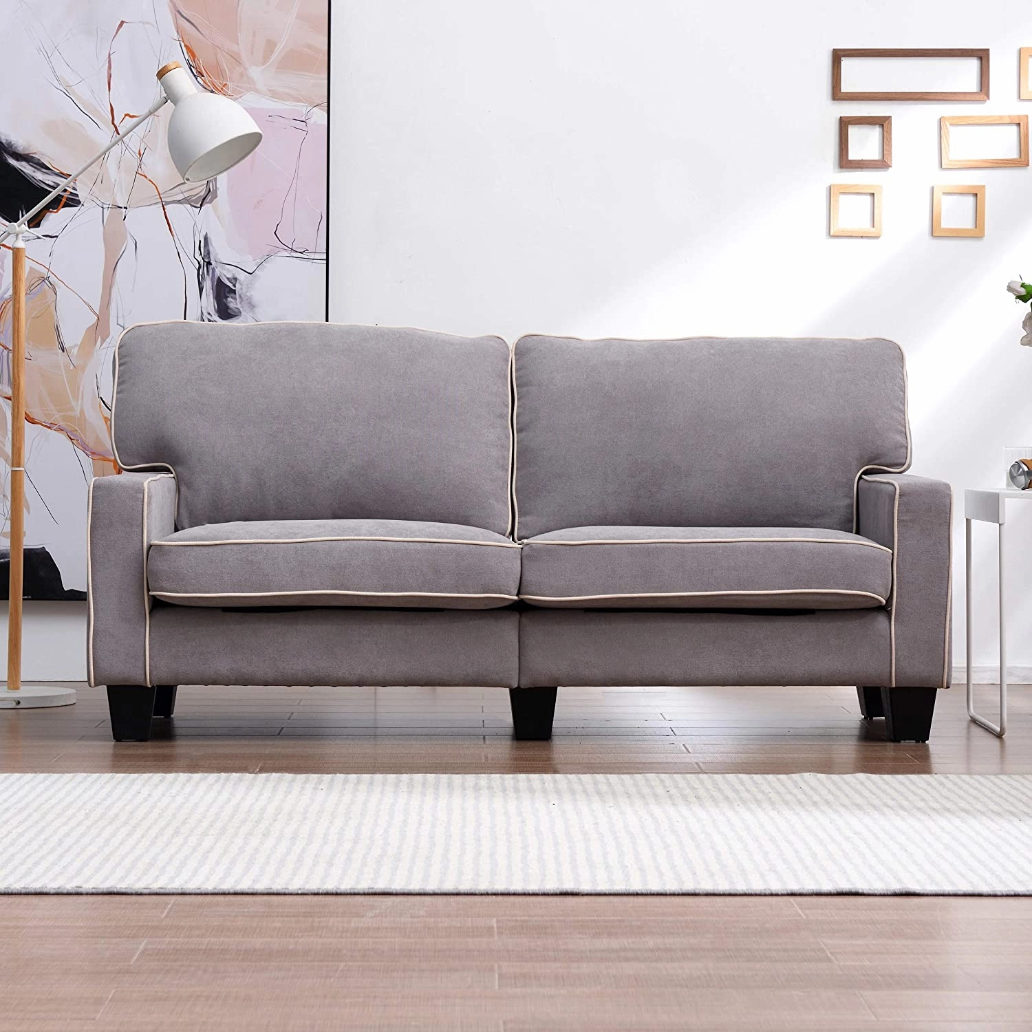 Sherbrook 3 Seater Fabric Sofa with Contrasting Trim in Light Grey Fabric