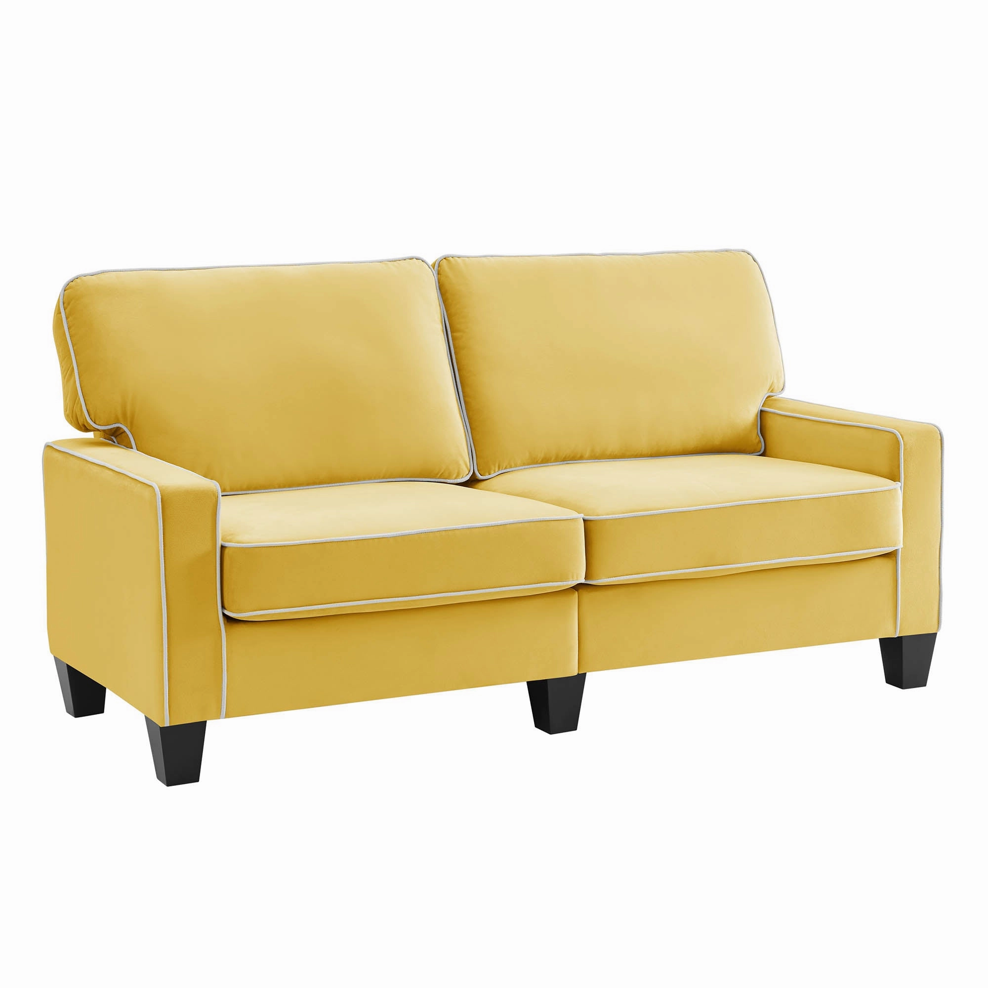 Sherbrook Large 2-Seater Mustard Yellow Velvet Sofa with Contrasting Piping