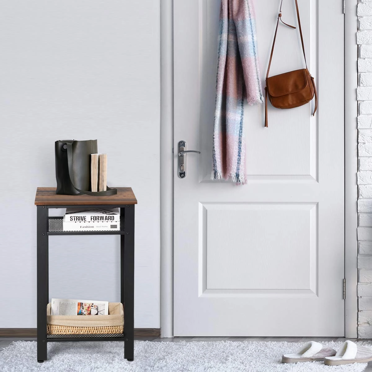 Side Table Industrial 3-Tier W/Mesh Shelves