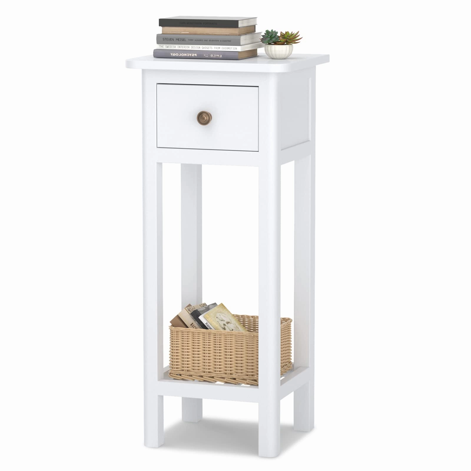 Small End Table | Wooden Slim Side Table for Small Space