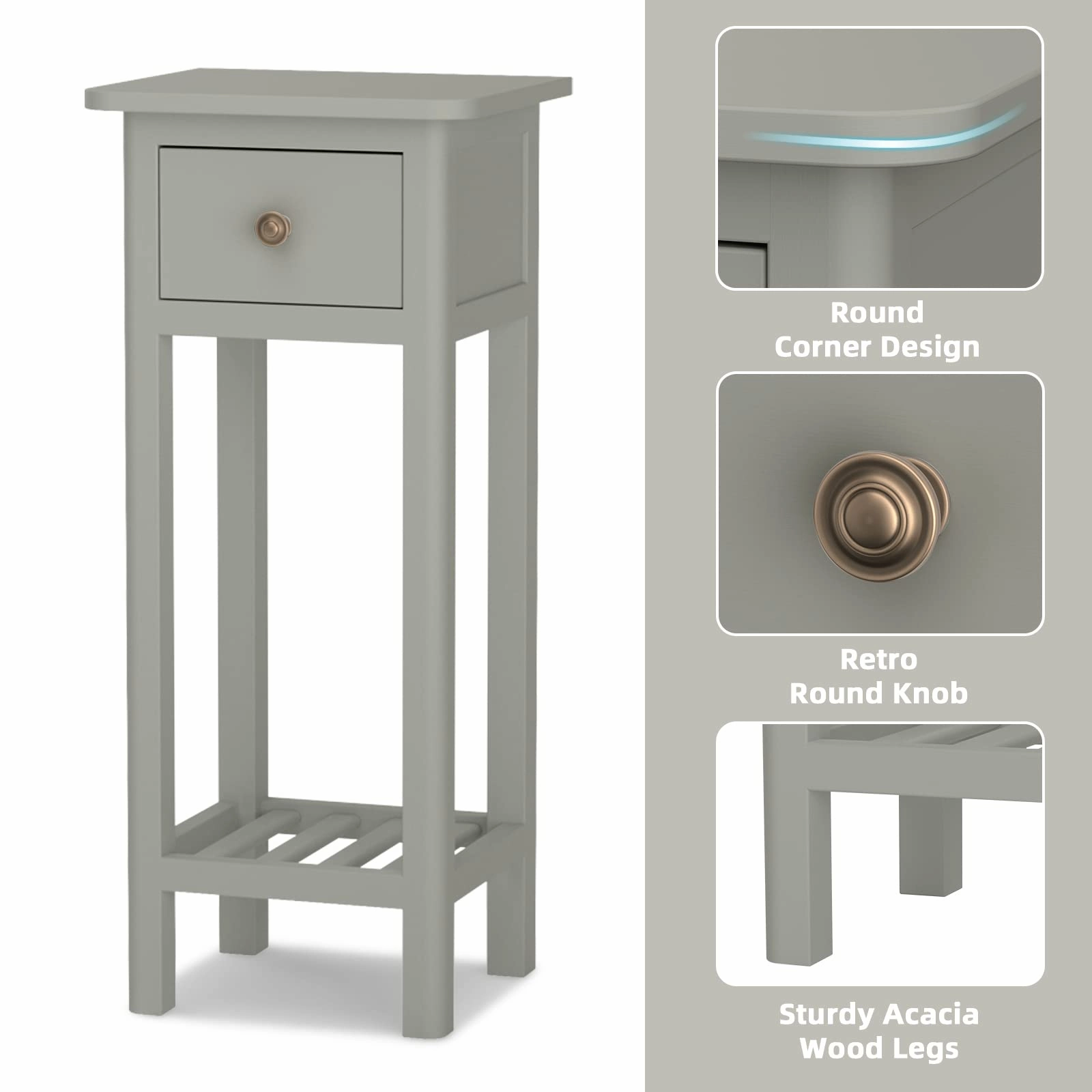 Small End Table | Wooden Slim Side Table for Small Space
