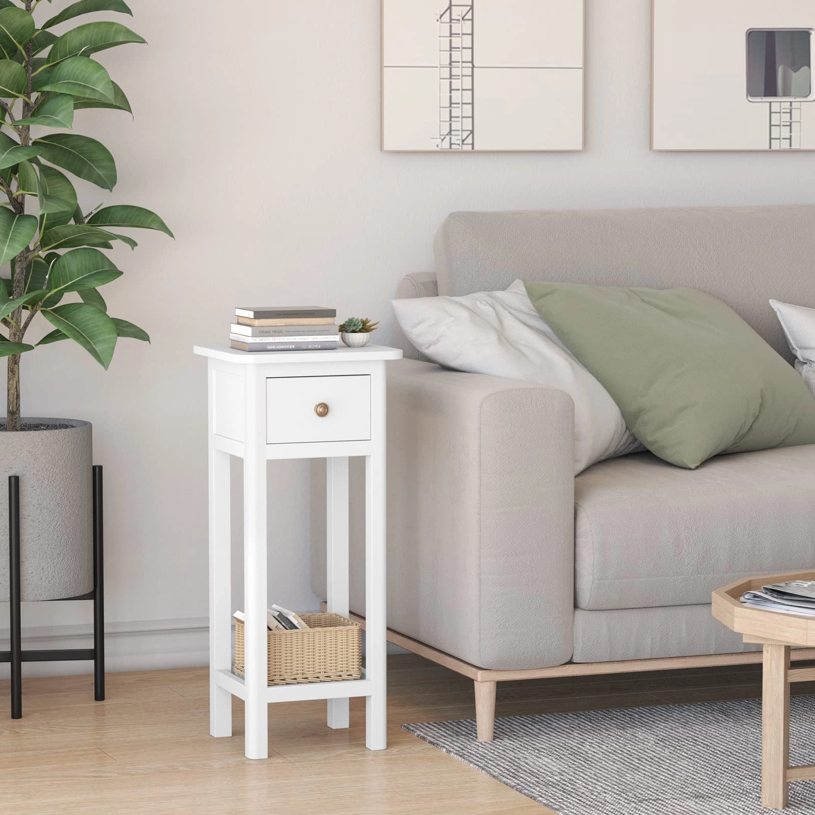 Small End Table | Wooden Slim Side Table for Small Space