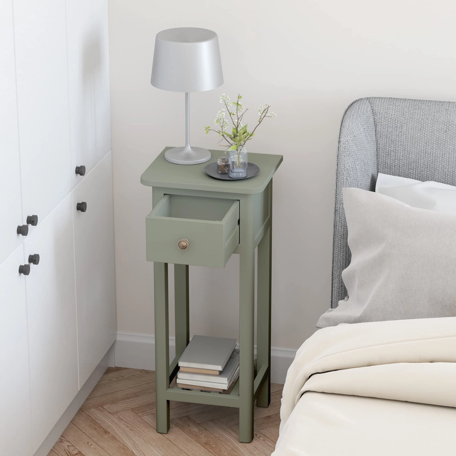 Small End Table | Wooden Slim Side Table for Small Space