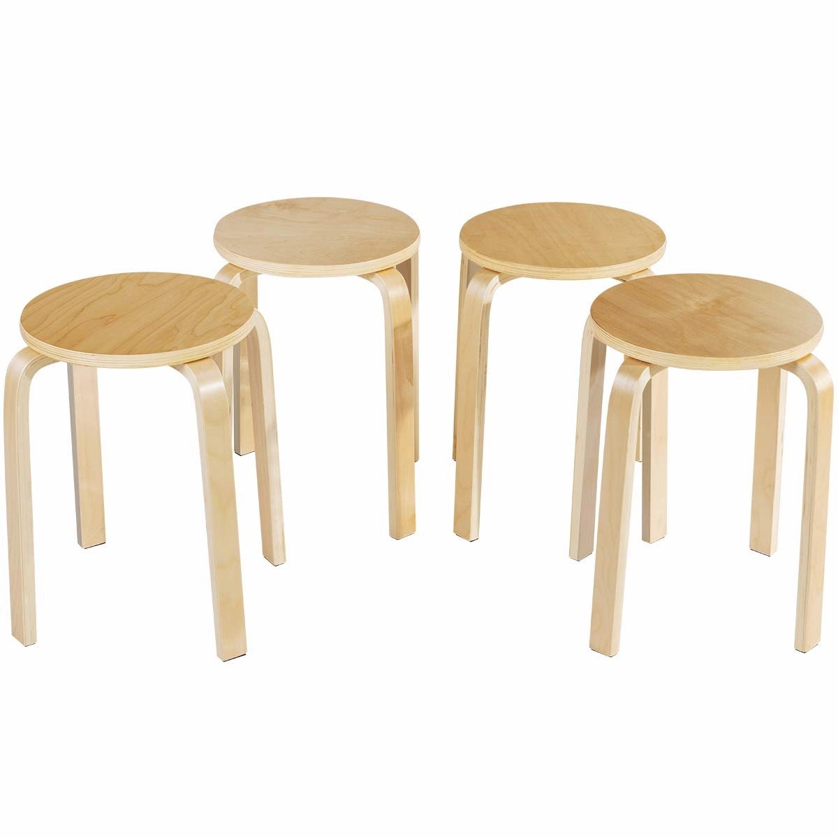 Stackable Bentwood Stools Set of 4, 18-Inch Height Backless Counter Chairs with Round Top, Anti-Slip Felt Pad kitchen towel, placemats