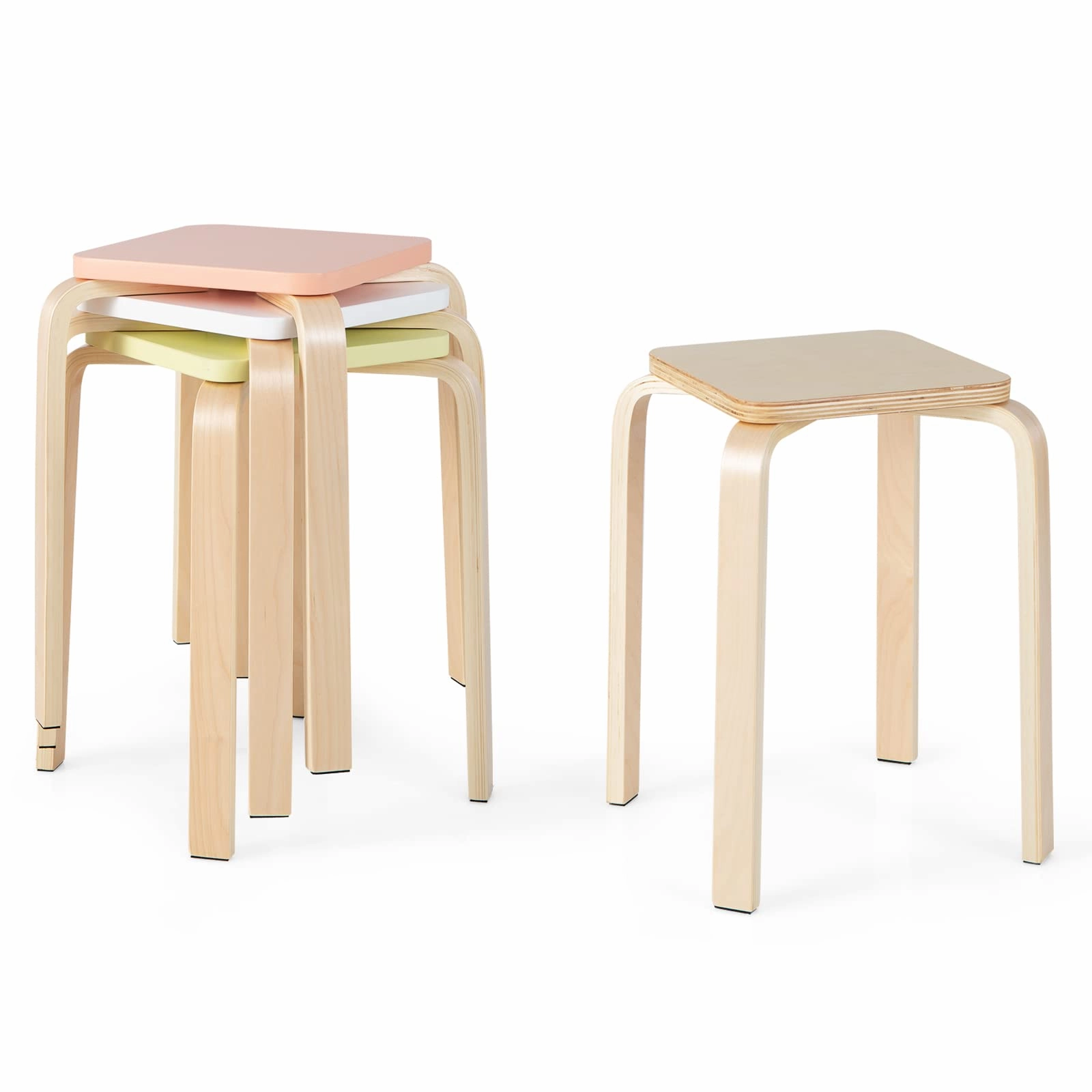 Stackable Wooden Stools Set of 4, Portable 18-Inch Height Backless School Stools kitchen towel, placemats