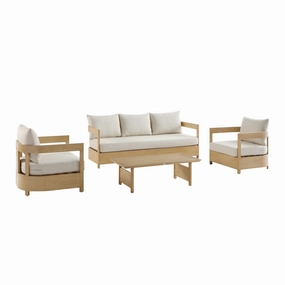 Stanford Outdoor 5-Seater Sofa Set, Natural with Beige Boucle Fabric