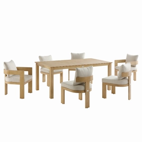 Stanford Outdoor 6-Seater Rectangular Dining Set, Natural with Beige Boucle Fabric