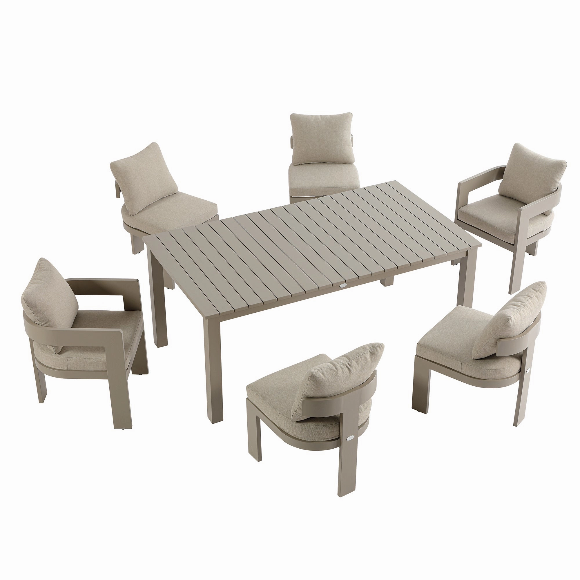 Stanford Outdoor 6-Seater Rectangular Dining Set, Taupe with Light Taupe Fabric