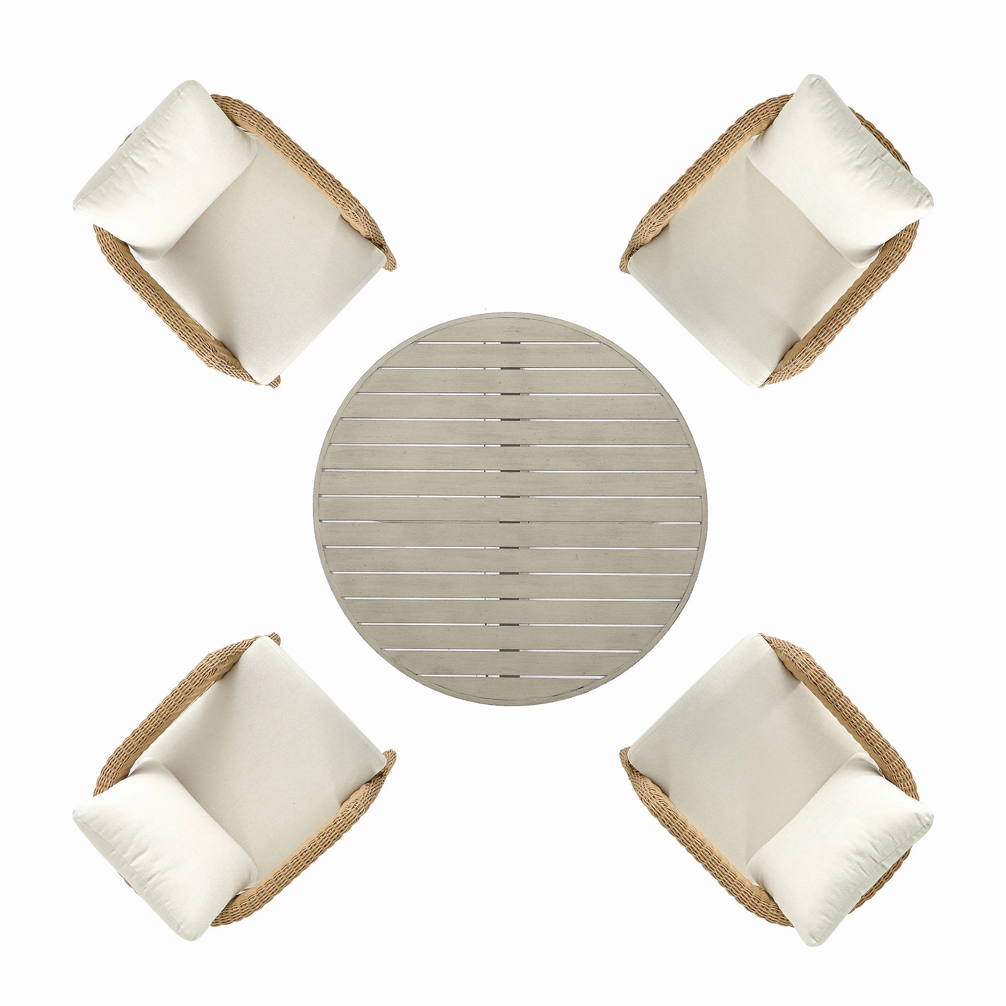 Stanford Round Wicker Outdoor 4-Seater Round Dining Set, Natural