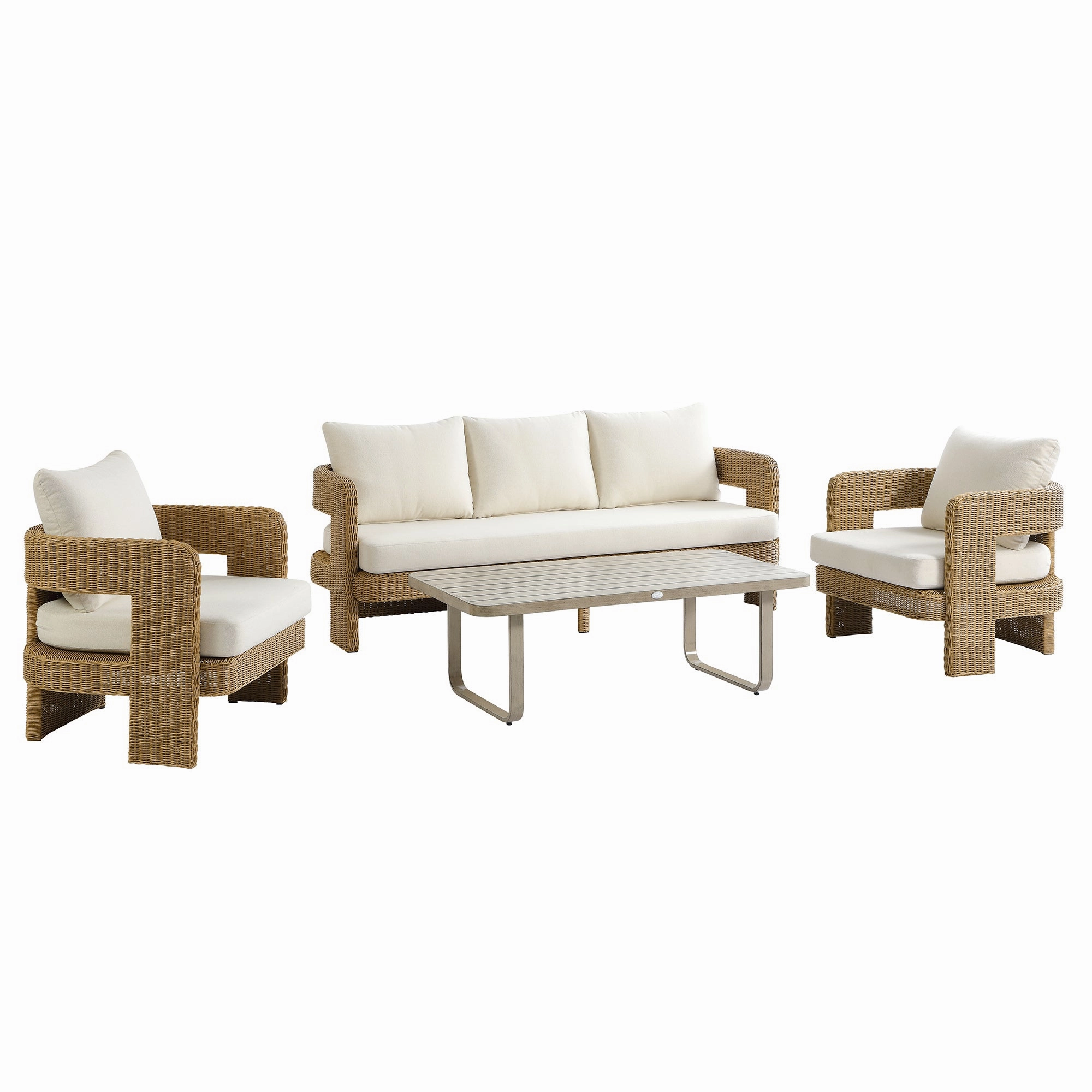 Stanford Round Wicker Outdoor 5-Seater Sofa Set, Natural