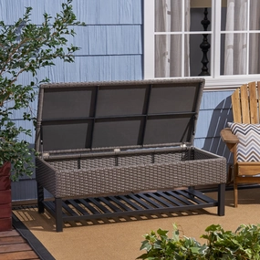 Storage Bench with Rack, Wicker with Iron Frame - NH615703 outdoor furniture, garden bench
