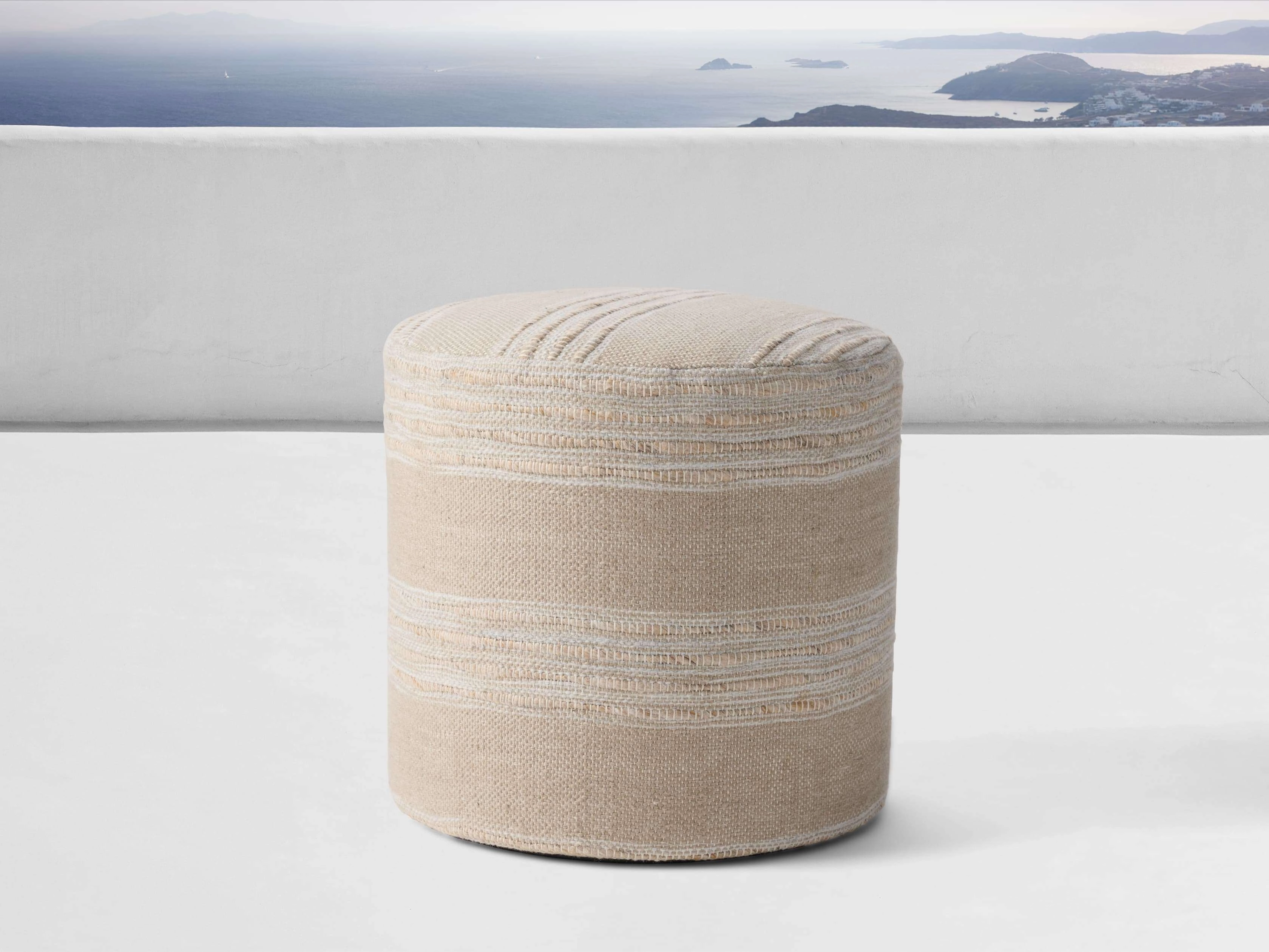 Striped Round Performance Pouf
