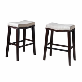 Studded 30 Inch Beige Fabric Saddle Barstool, Set of 2 - NH888303 kitchen accessories, table linens