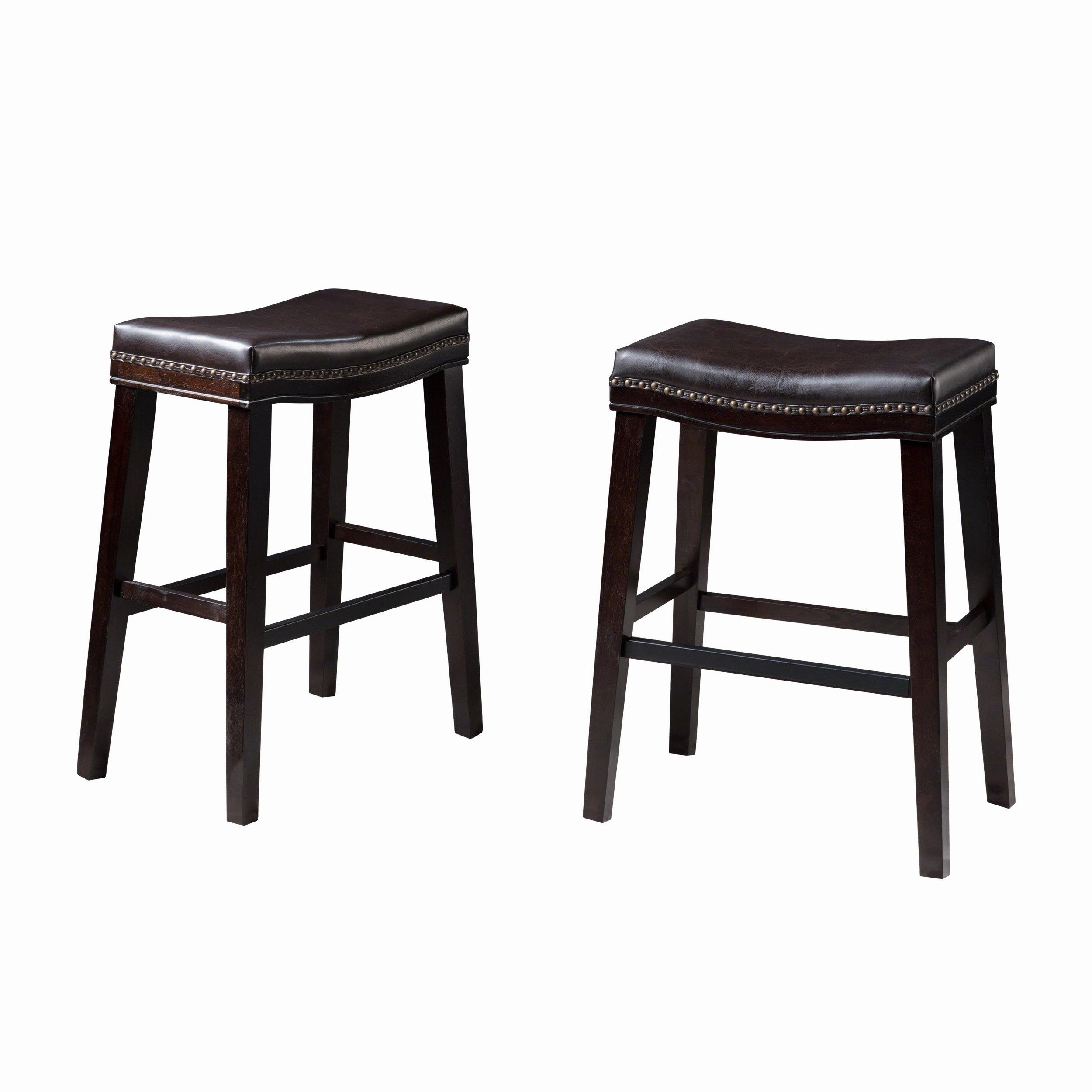 Studded 30 Inch Brown Leather Saddle Barstool, Set of 2 - NH098303 kitchen accessories, table linens