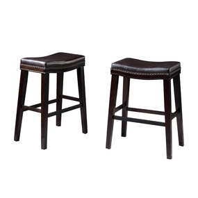 Studded 30 Inch Brown Leather Saddle Barstool, Set of 2 - NH098303 kitchen accessories, table linens