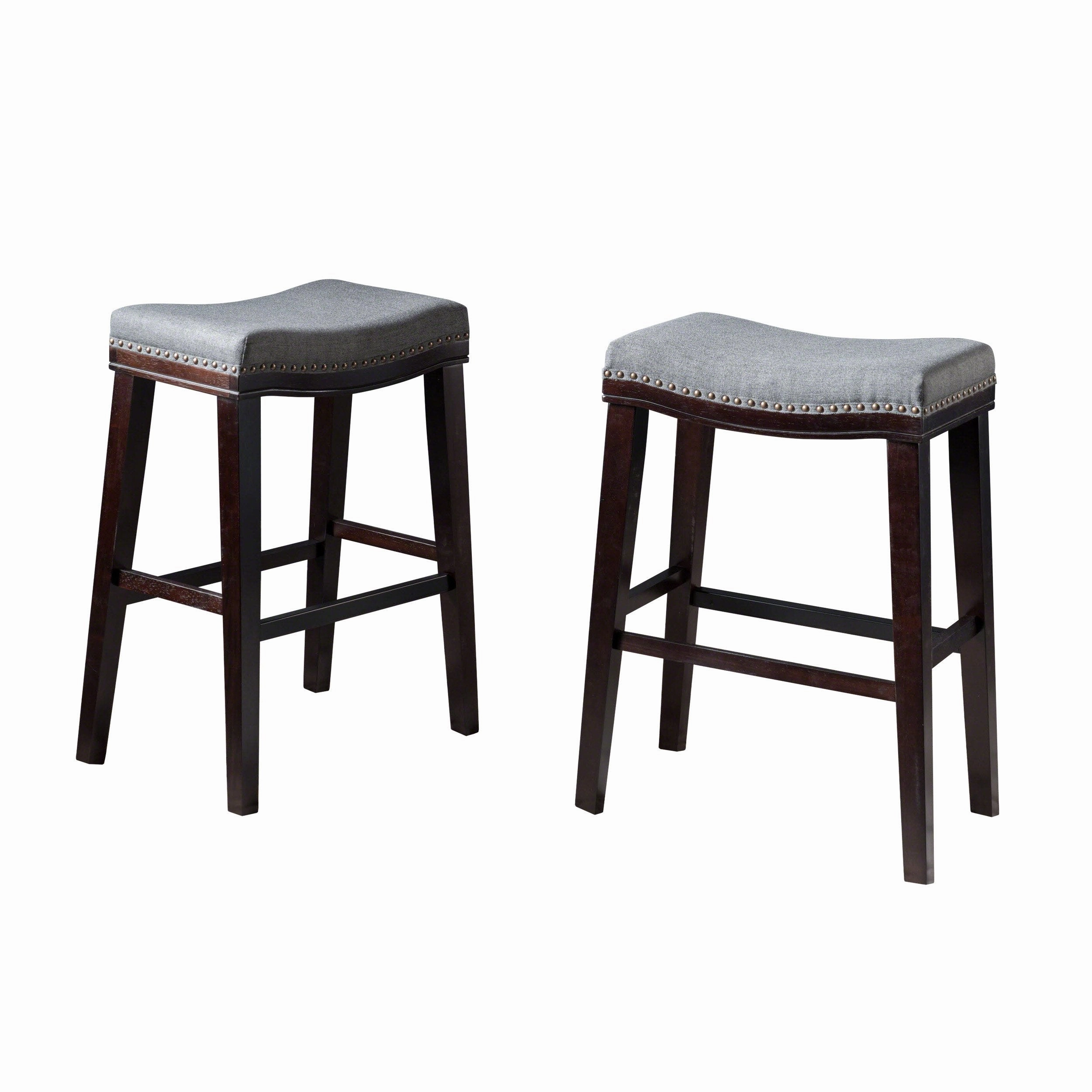 Studded 30 Inch Charcoal Fabric Saddle Barstool, Set of 2 - NH988303 kitchen accessories, table linens