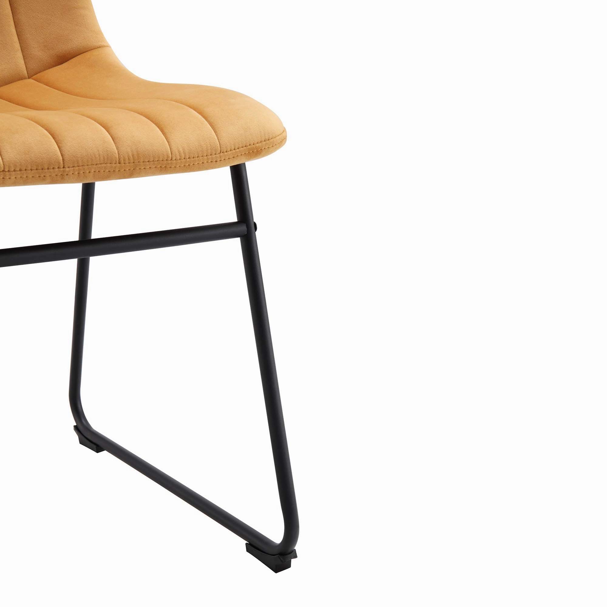 Sutton Set of 2 Mustard Yellow Velvet Fabric Fluted Dining Chairs with Metal Frame