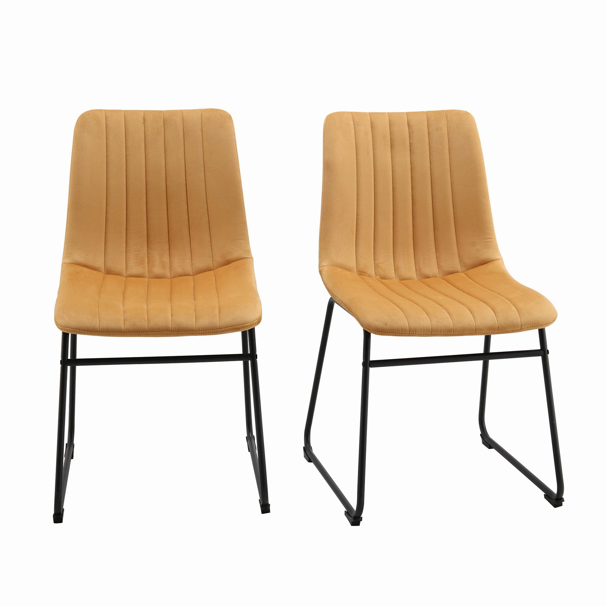 Sutton Set of 2 Mustard Yellow Velvet Fabric Fluted Dining Chairs with Metal Frame