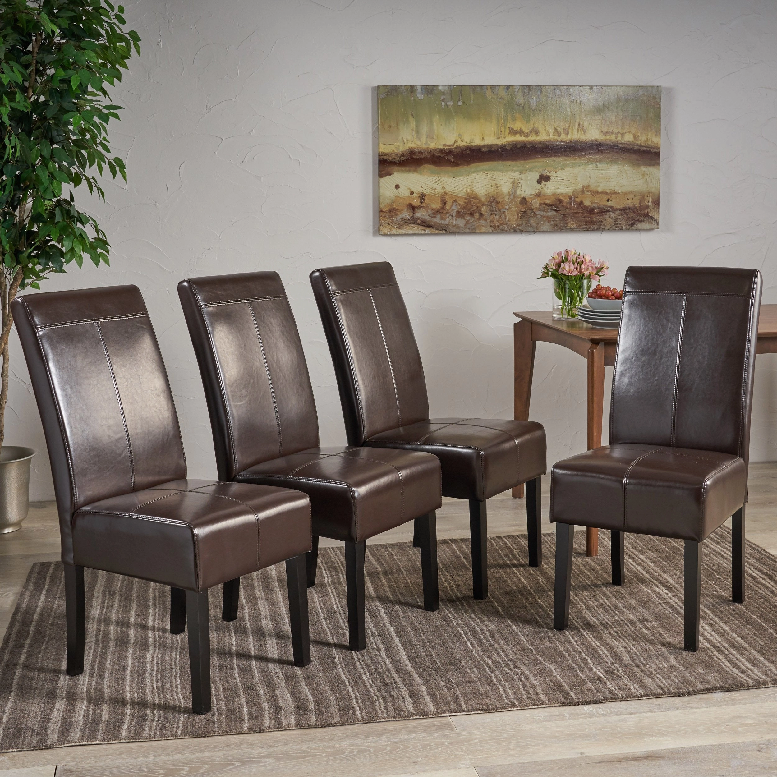 T-stitched Chocolate Brown Leather Dining Chairs - NH268892 kitchen accessories, table linens