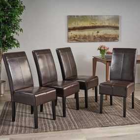 T-stitched Chocolate Brown Leather Dining Chairs - NH268892 kitchen accessories, table linens