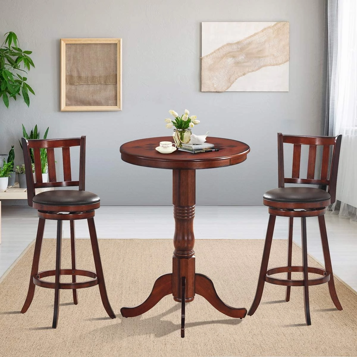 Table 42" Wooden Round Pub Pedestal Side Table