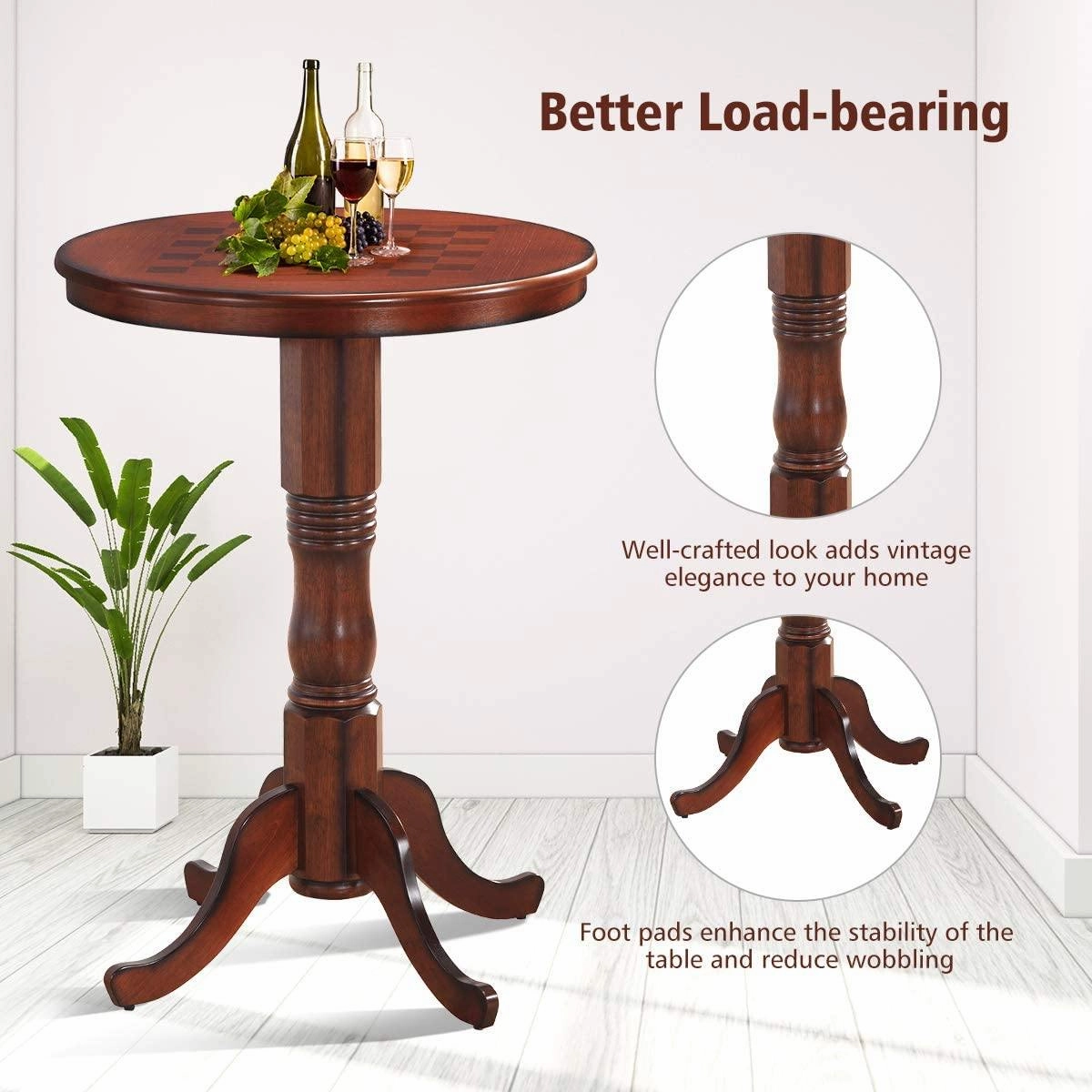 Table 42" Wooden Round Pub Pedestal Side Table