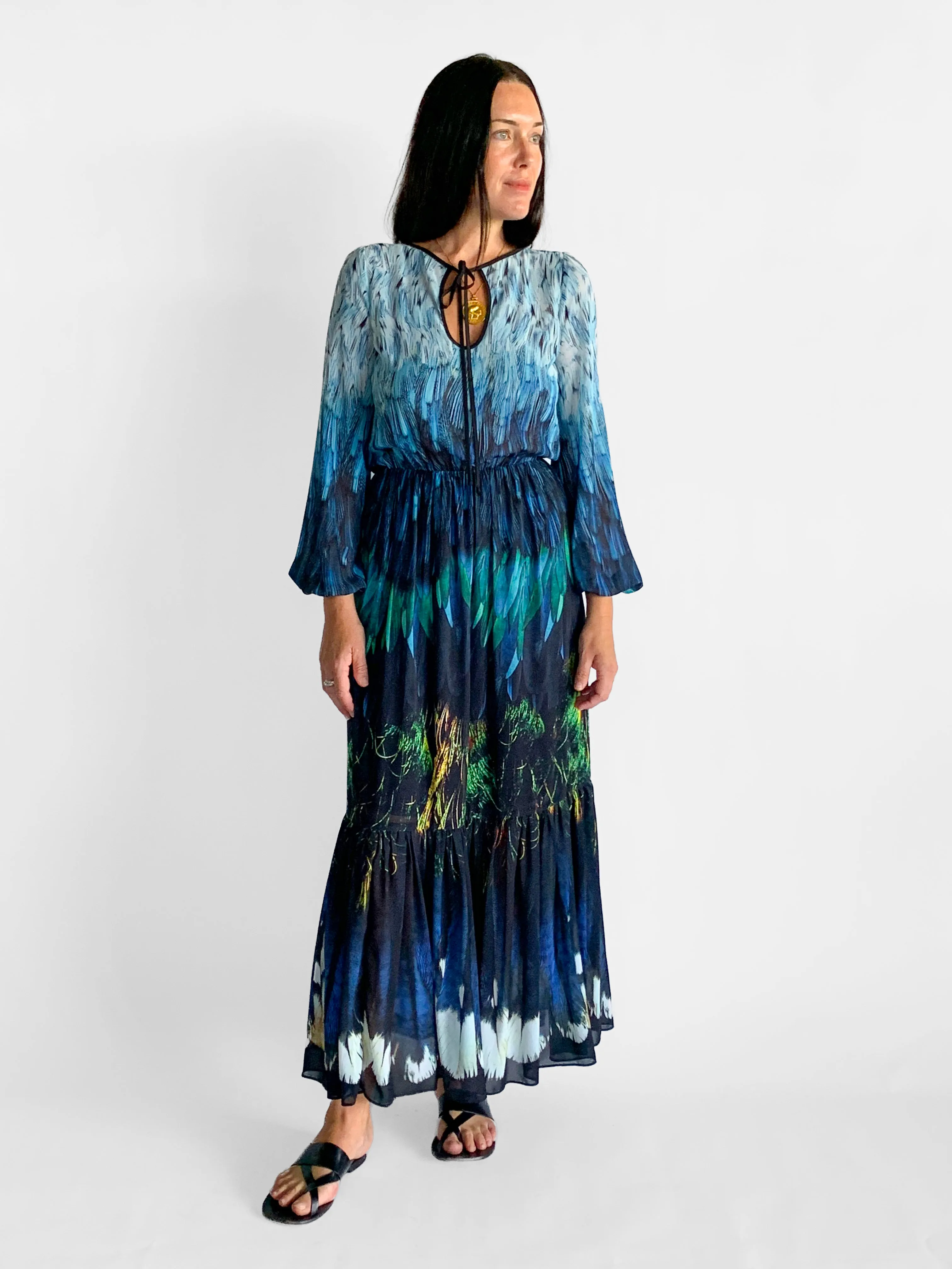 Tail Feather Chiffon Maxi Dress