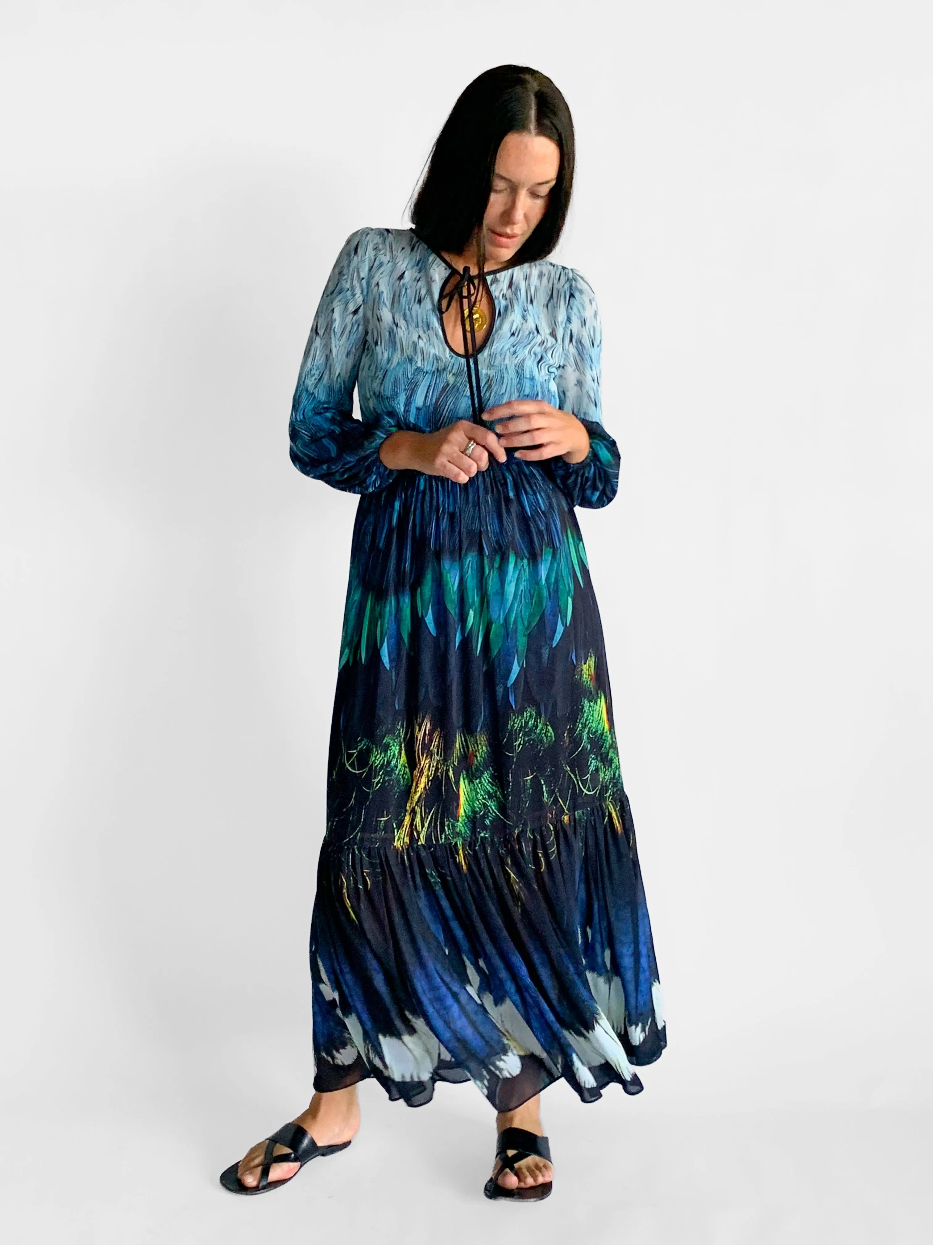 Tail Feather Chiffon Maxi Dress