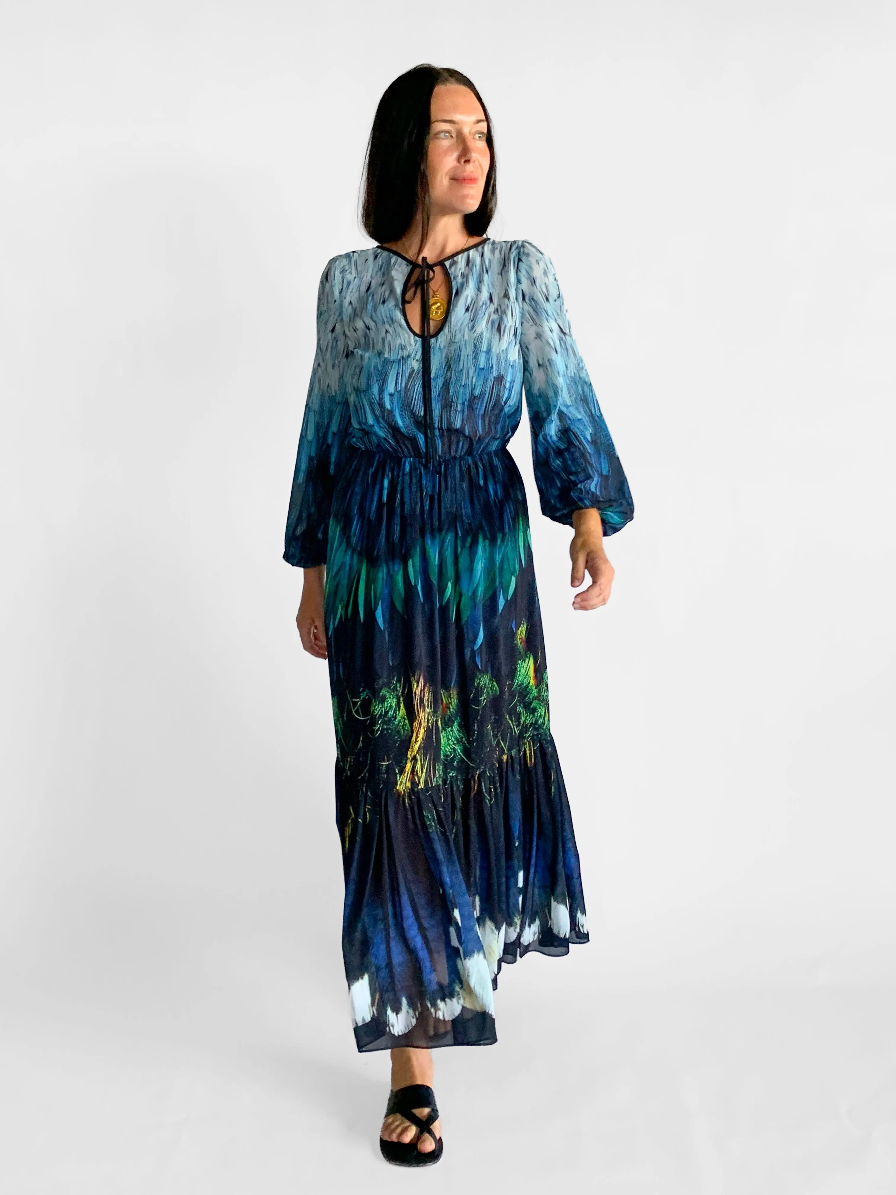 Tail Feather Chiffon Maxi Dress