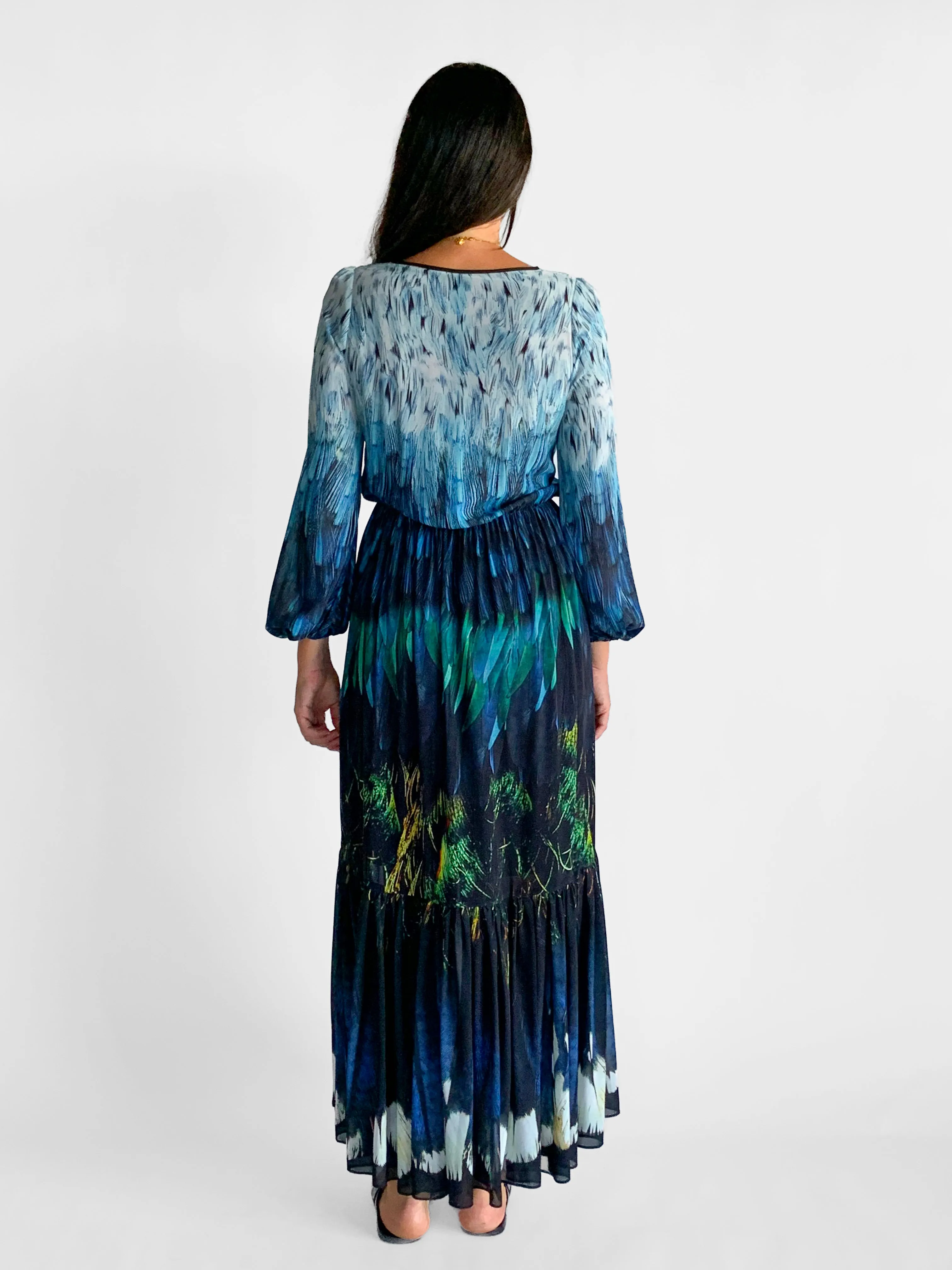 Tail Feather Chiffon Maxi Dress
