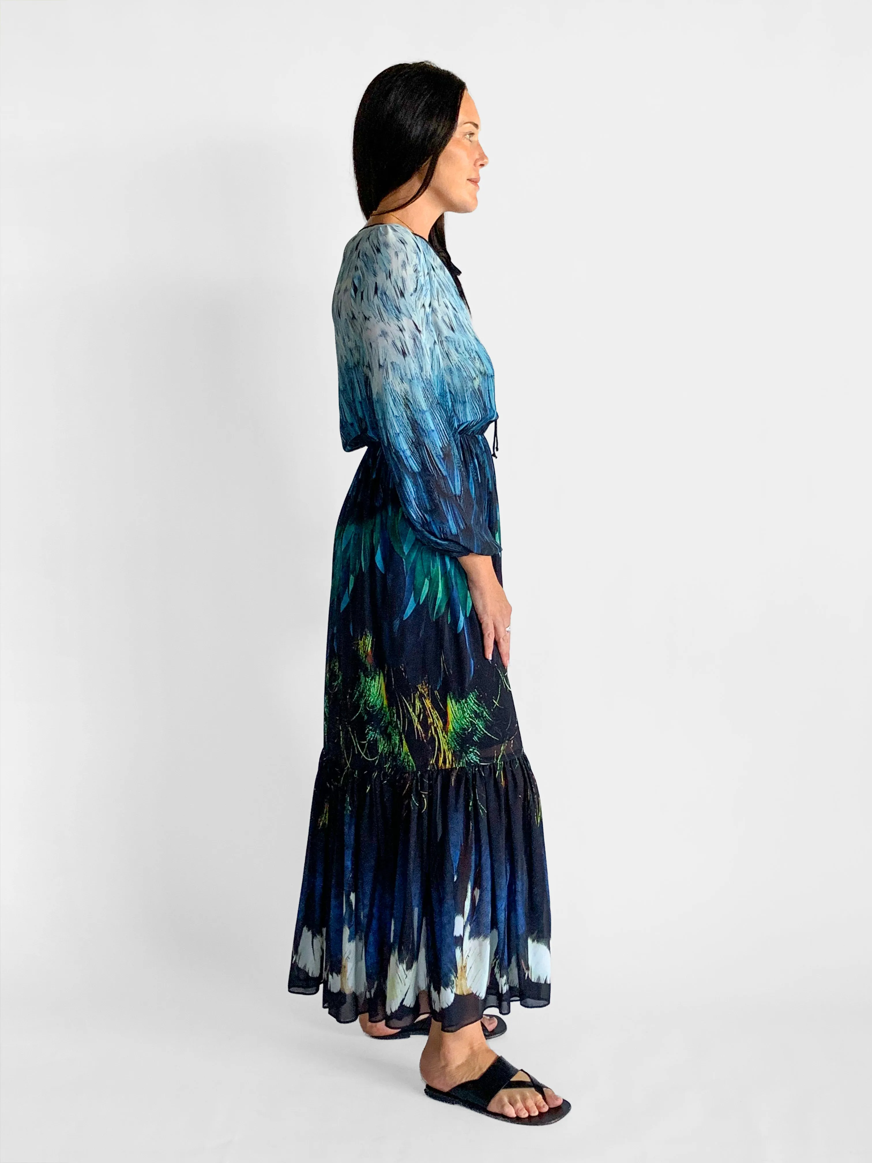 Tail Feather Chiffon Maxi Dress