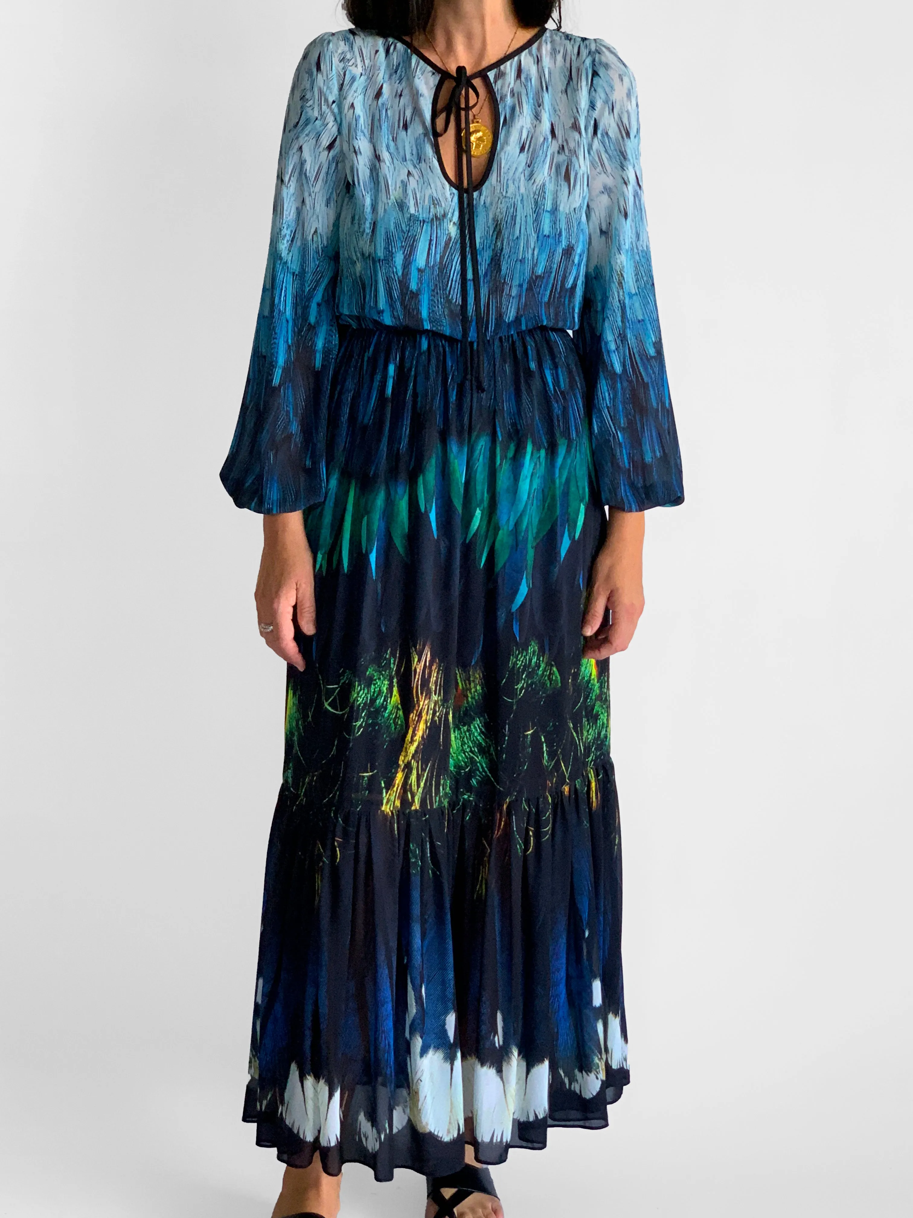 Tail Feather Chiffon Maxi Dress