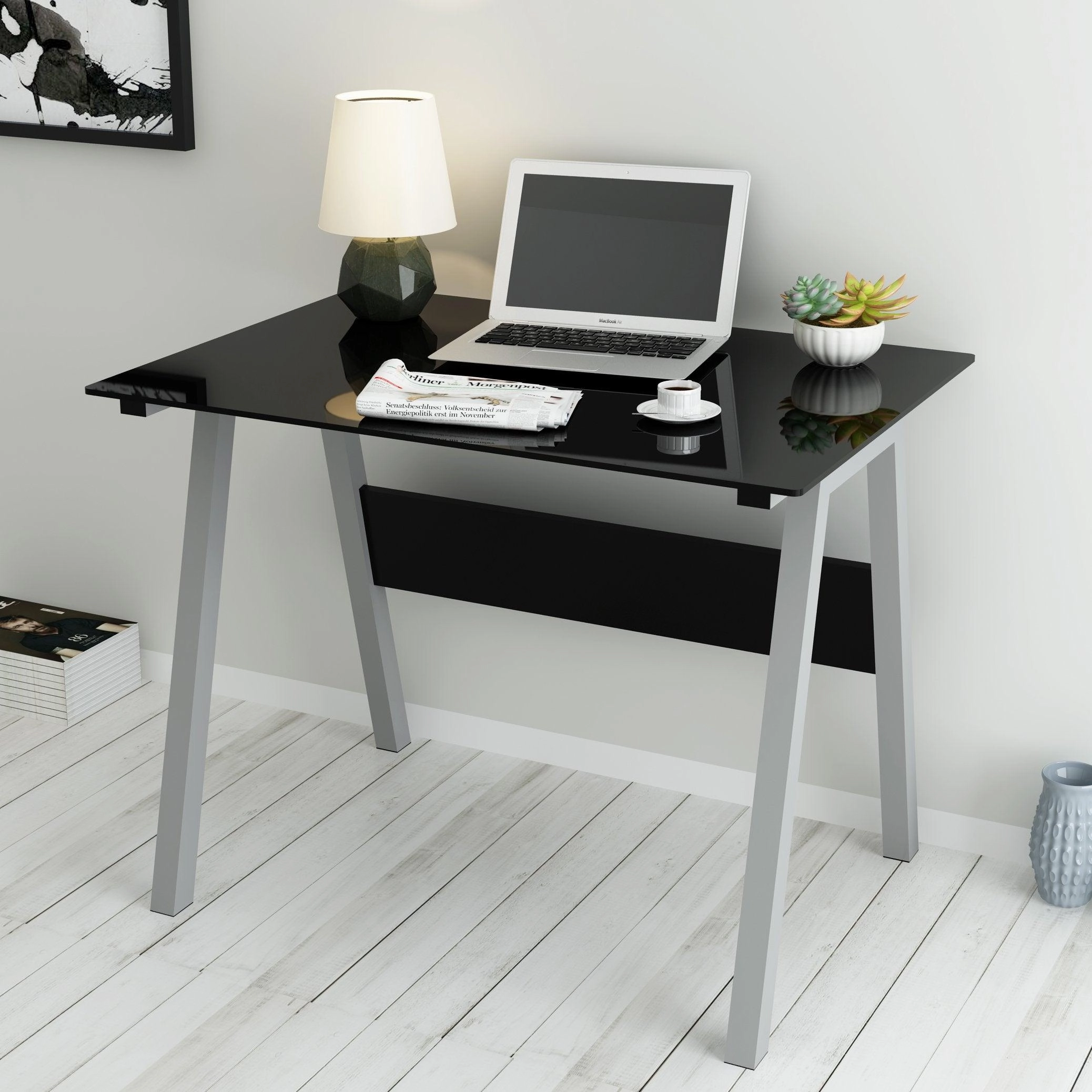 Tempered Glass Top Computer Desk 100 x 70 x 75 cm, Black