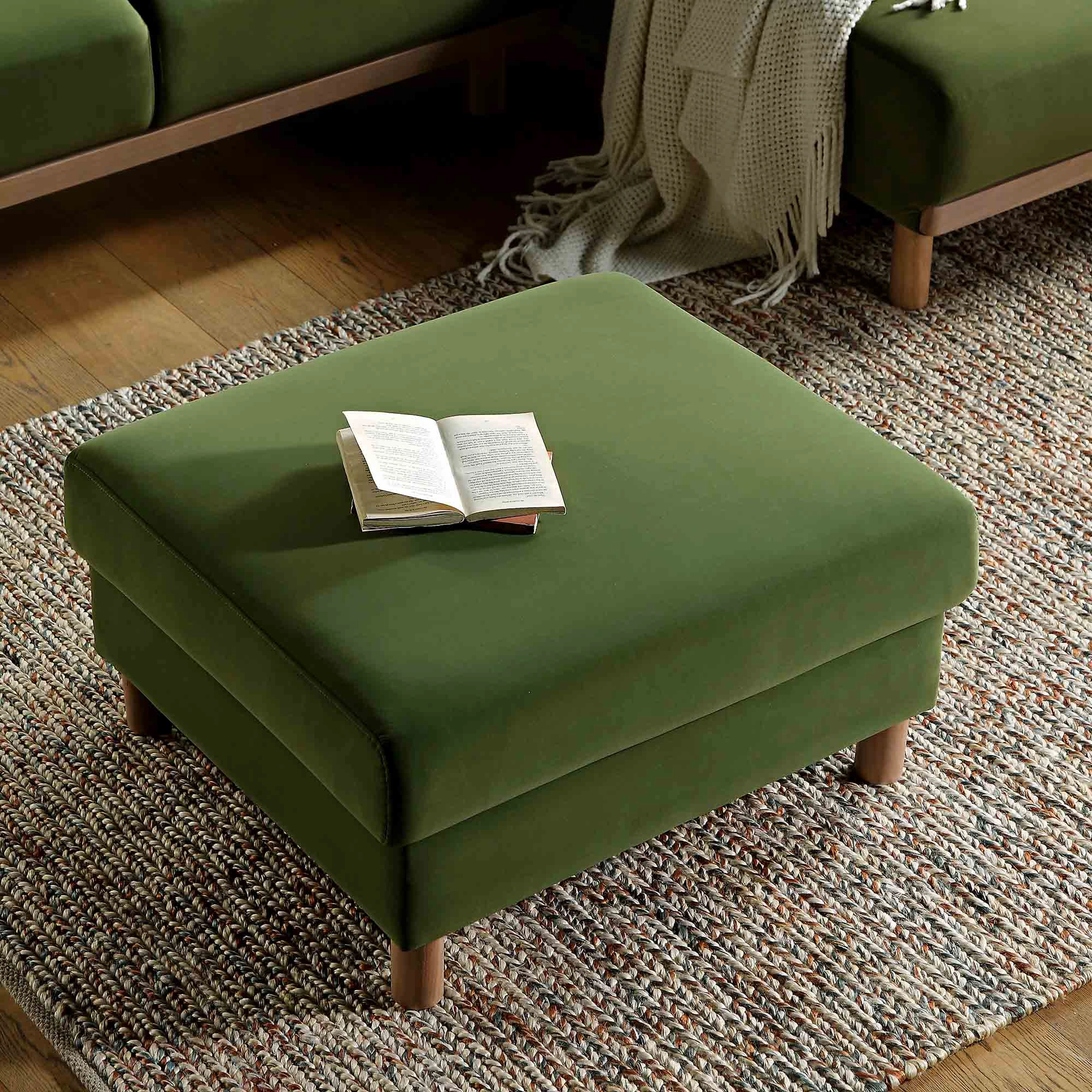 Timber Fern Green Velvet Storage Ottoman