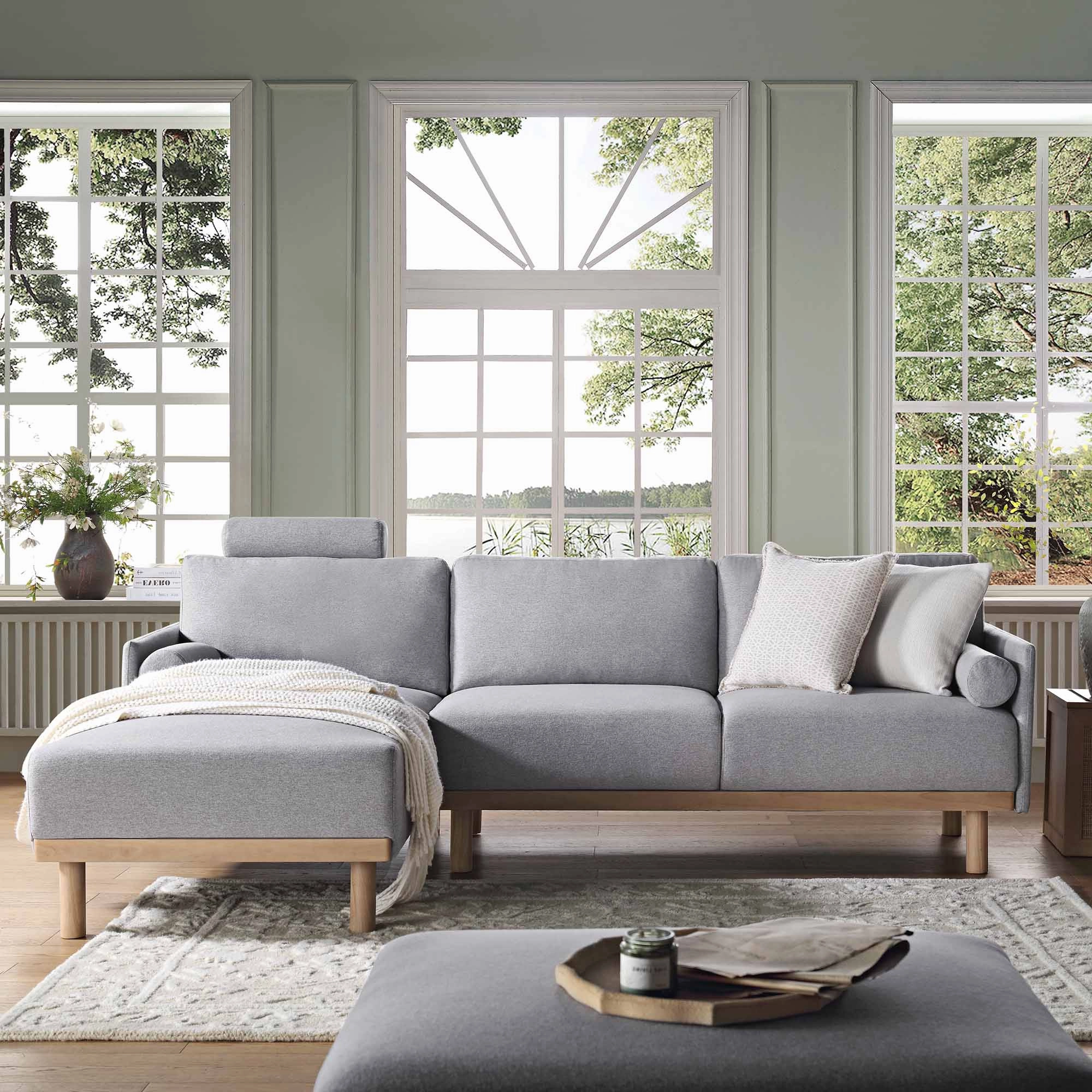 Timber Grey Marl Fabric Sofa, Large 3-Seater Chaise Sofa Left Hand Facing