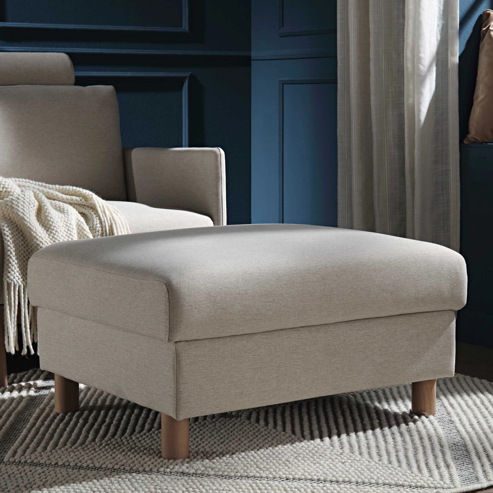 Timber Oatmeal Fabric Storage Ottoman