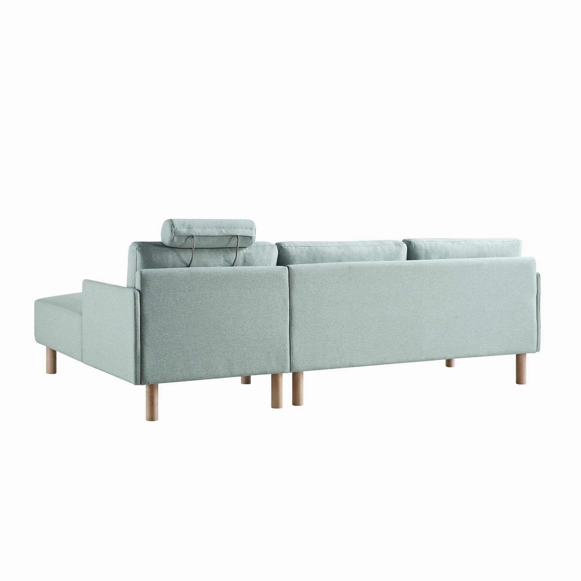 Timber Sage Green Fabric Sofa, Large 3-Seater Chaise Sofa Right Hand Facing