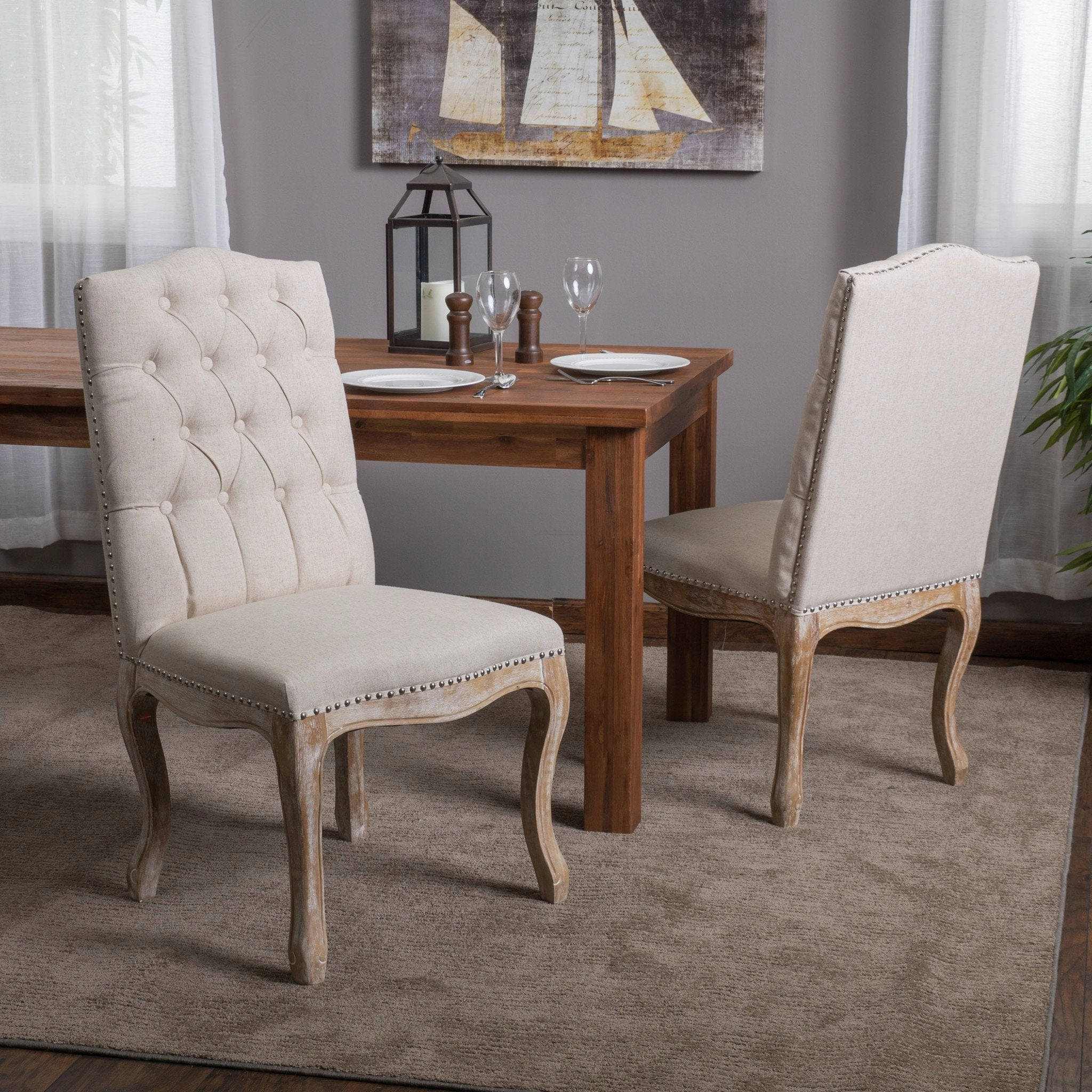 Traditional Button Tufted Fabric Dining Chairs with Curved Legs (Set of 2) - NH803412 kitchen accessories, table linens
