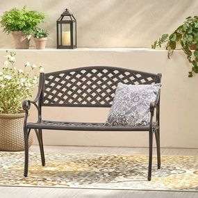 Traditional Mesh Pattern Antique Copper Cast Aluminum Bench - NH929933 outdoor furniture, garden bench