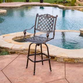 Traditional Outdoor Shiny Copper Cast Aluminum Swivel Barstool with Arms - NH587832 outdoor furniture, garden bench
