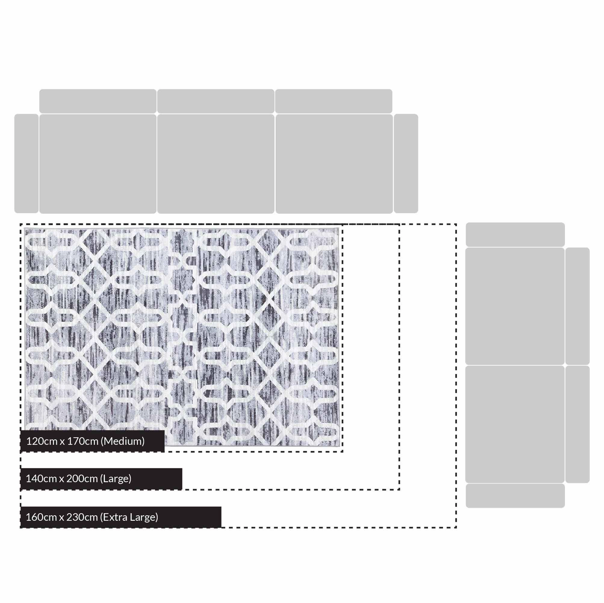 Trellis Grey Distressed Printed Rug 160 x 230 cm