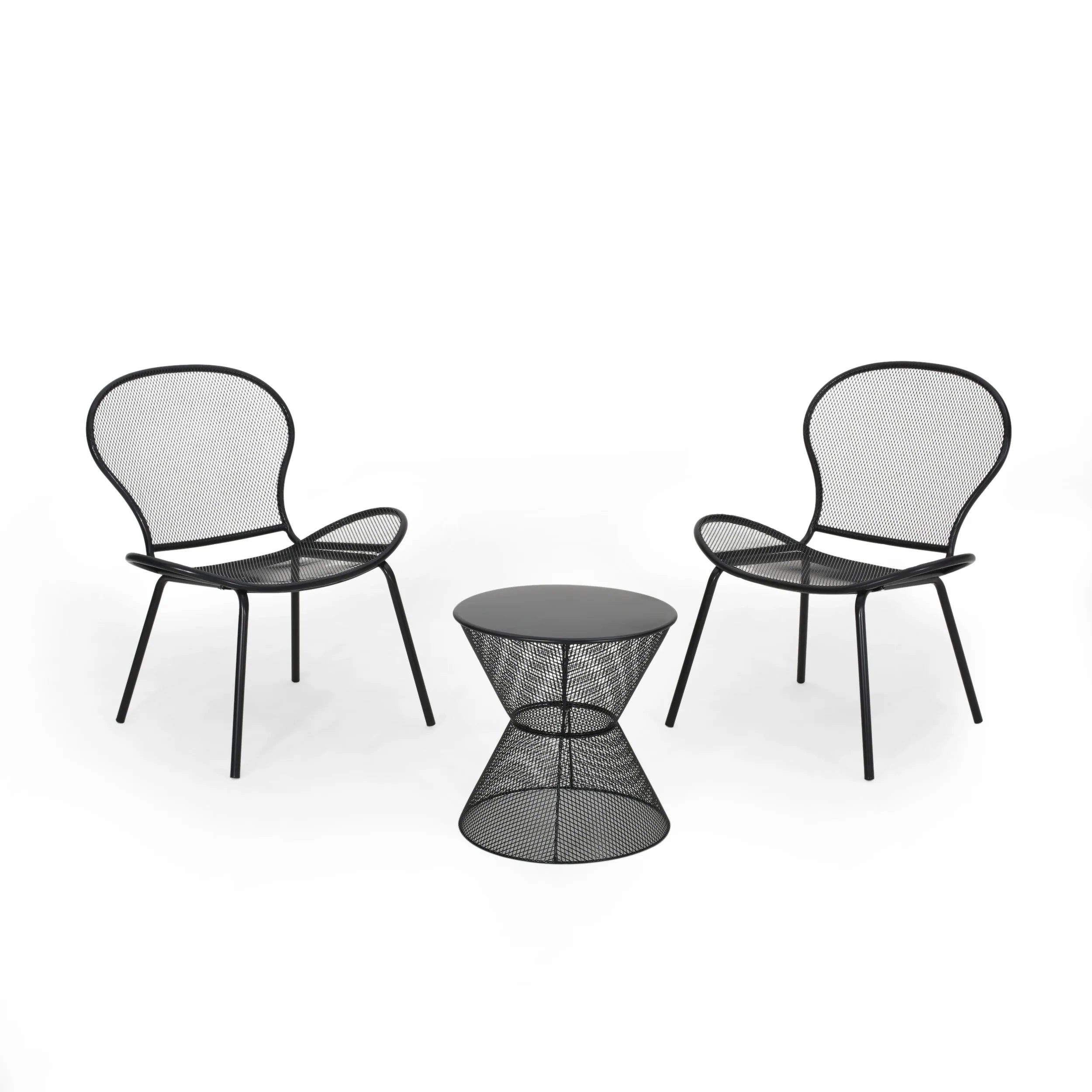 Tristian Modern Outdoor 2 Seater Iron Chat Set with Side Table outdoor furniture, garden bench