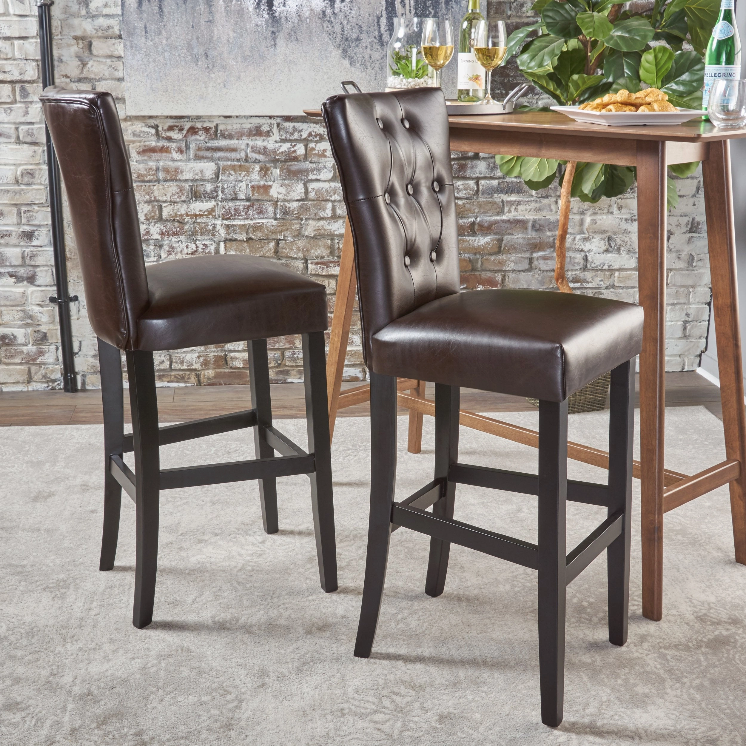 Tufted Back Brown Leather 30-Inch Barstools (Set of 2) - NH183103 kitchen accessories, table linens