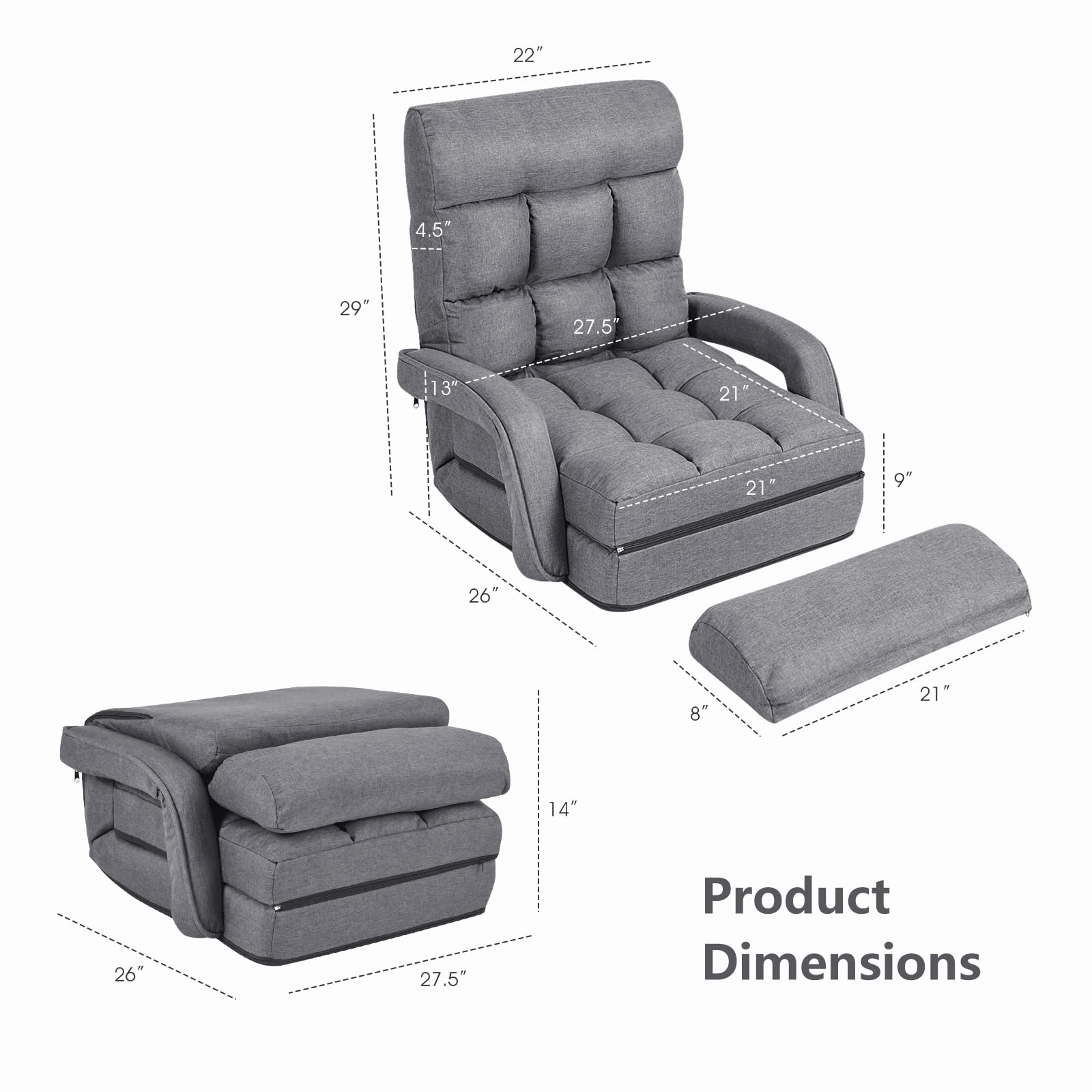 Updated Folding Lazy Sofa Floor Chair Sofa Lounger Bed