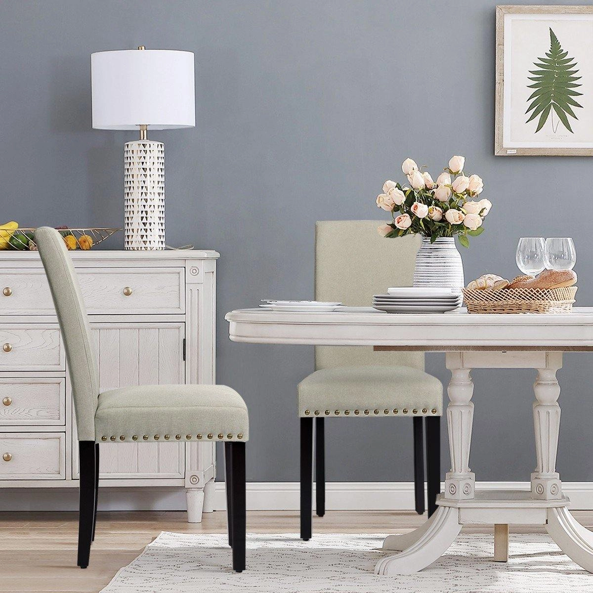 Upholstered Dining Chairs Set of 2 or 4, Fabric Side Chairs w/Wood Legs