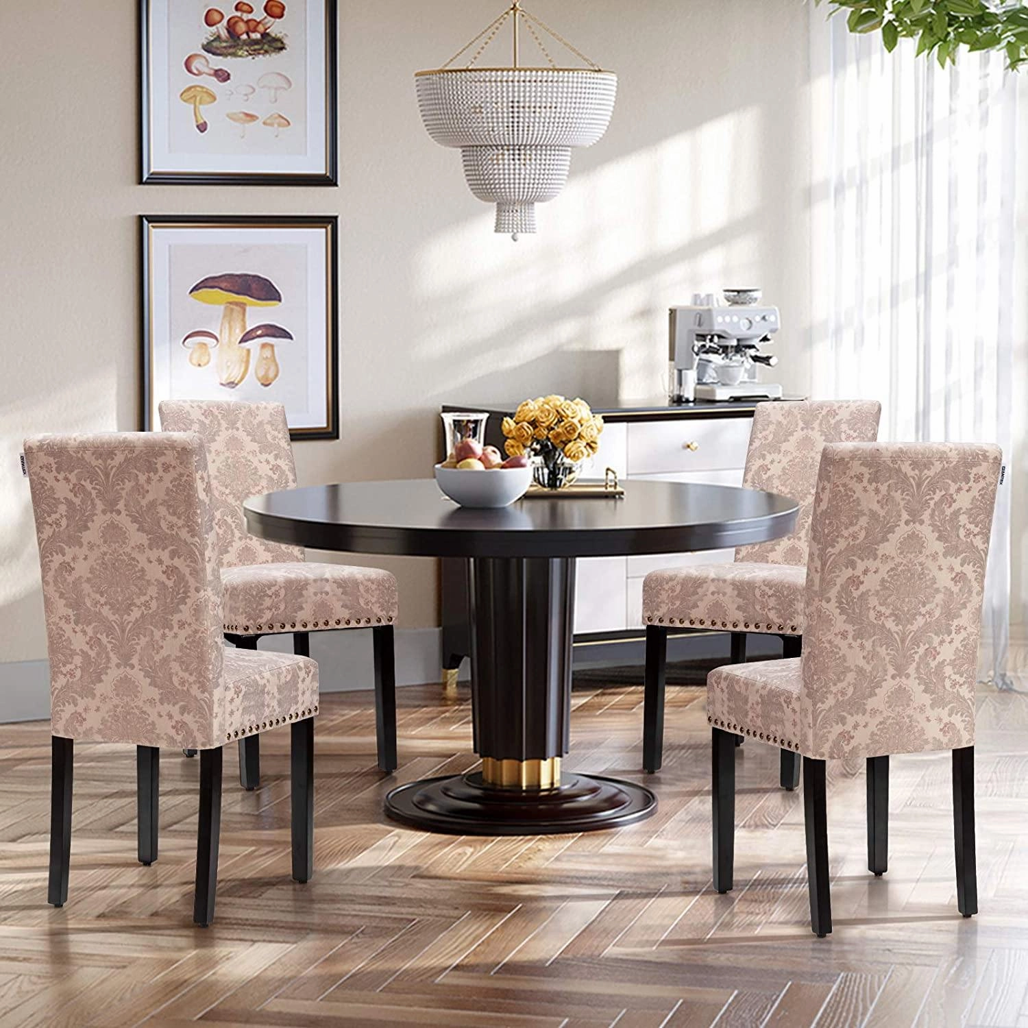 Upholstered Dining Chairs Set of 2 or 4, Fabric Side Chairs w/Wood Legs
