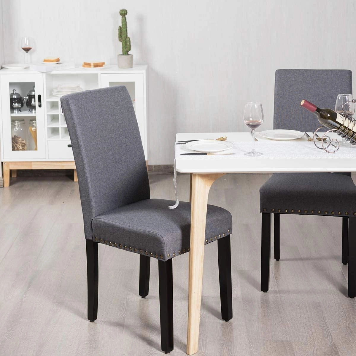 Upholstered Dining Chairs Set of 2 or 4, Fabric Side Chairs w/Wood Legs